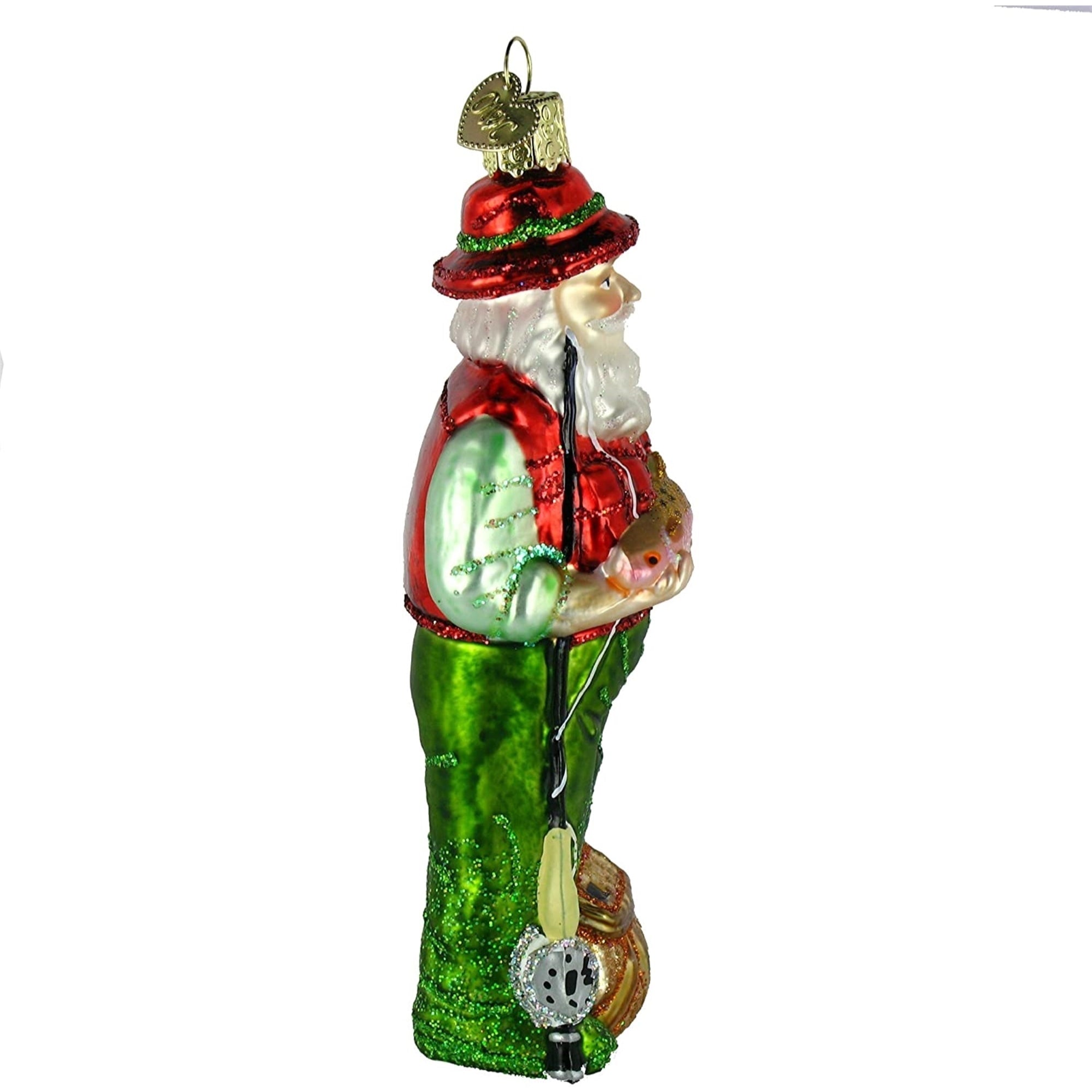 Old World Christmas Blown Glass Ornament for Christmas Tree, Fly Fishing Santa