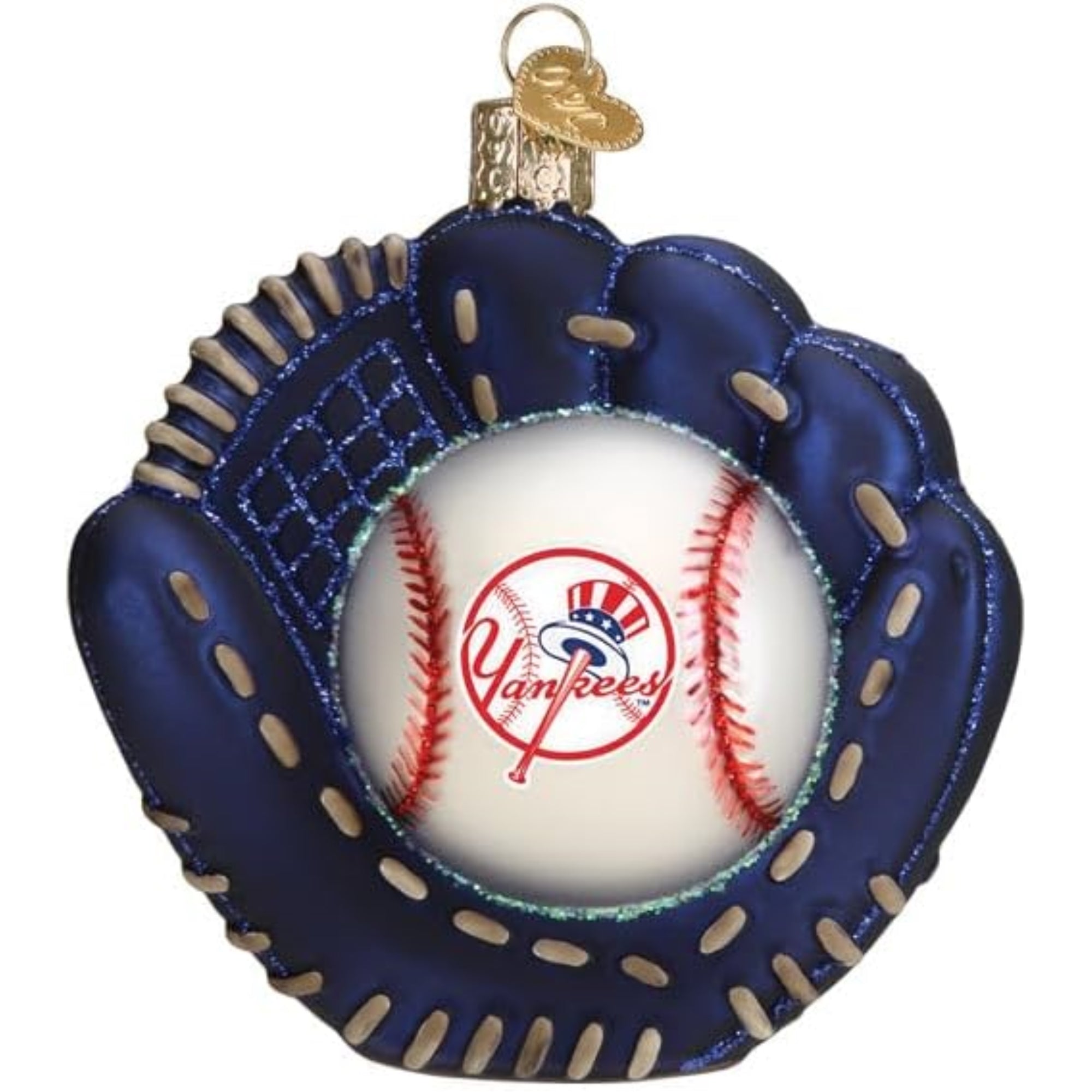 Old World Christmas Blown Glass Ornament for Christmas Tree, New York Yankees Baseball Mitt