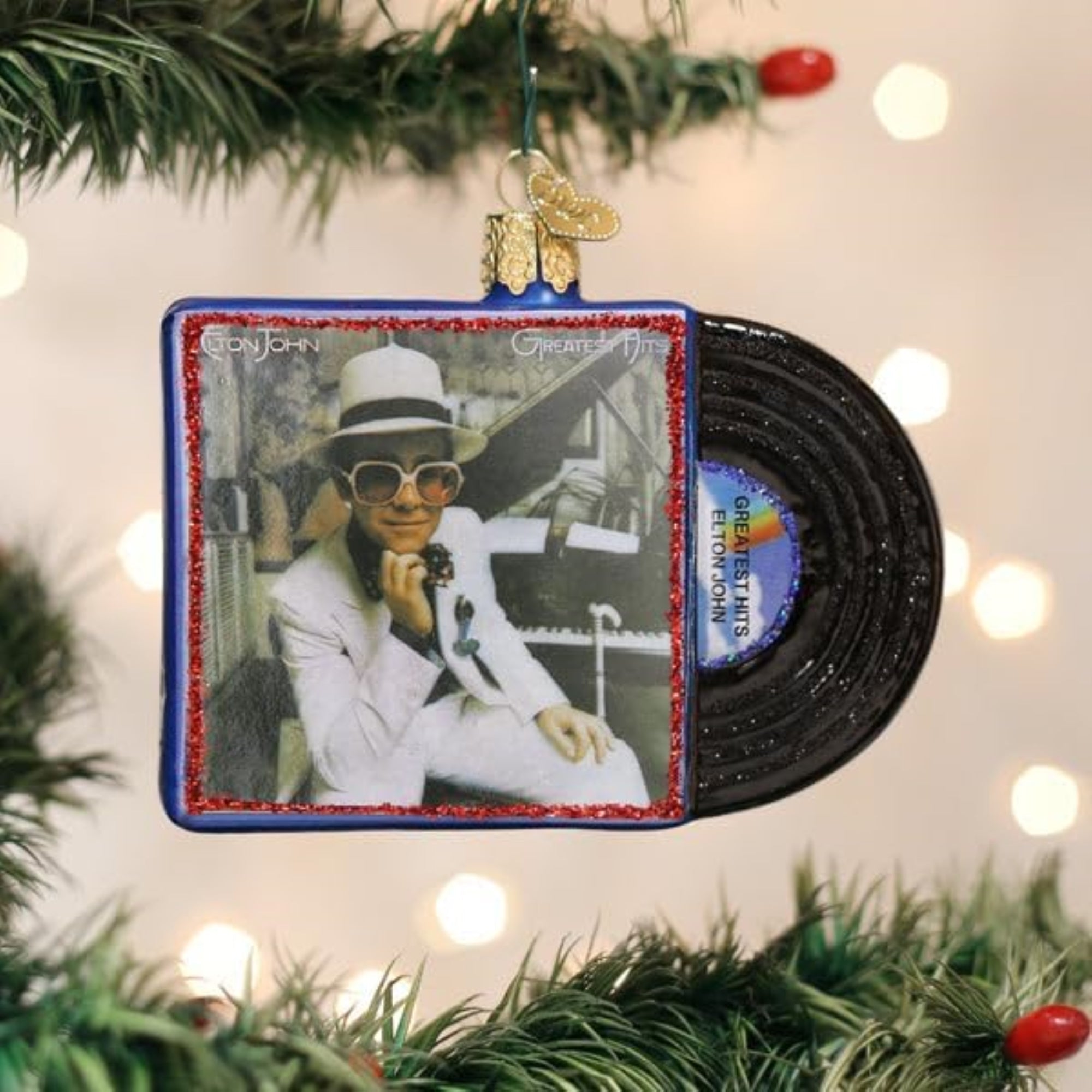 Old World Christmas Blown Glass Ornament for Christmas Tree, Elton John Greatest Hits Album (with OWC Gift Box)