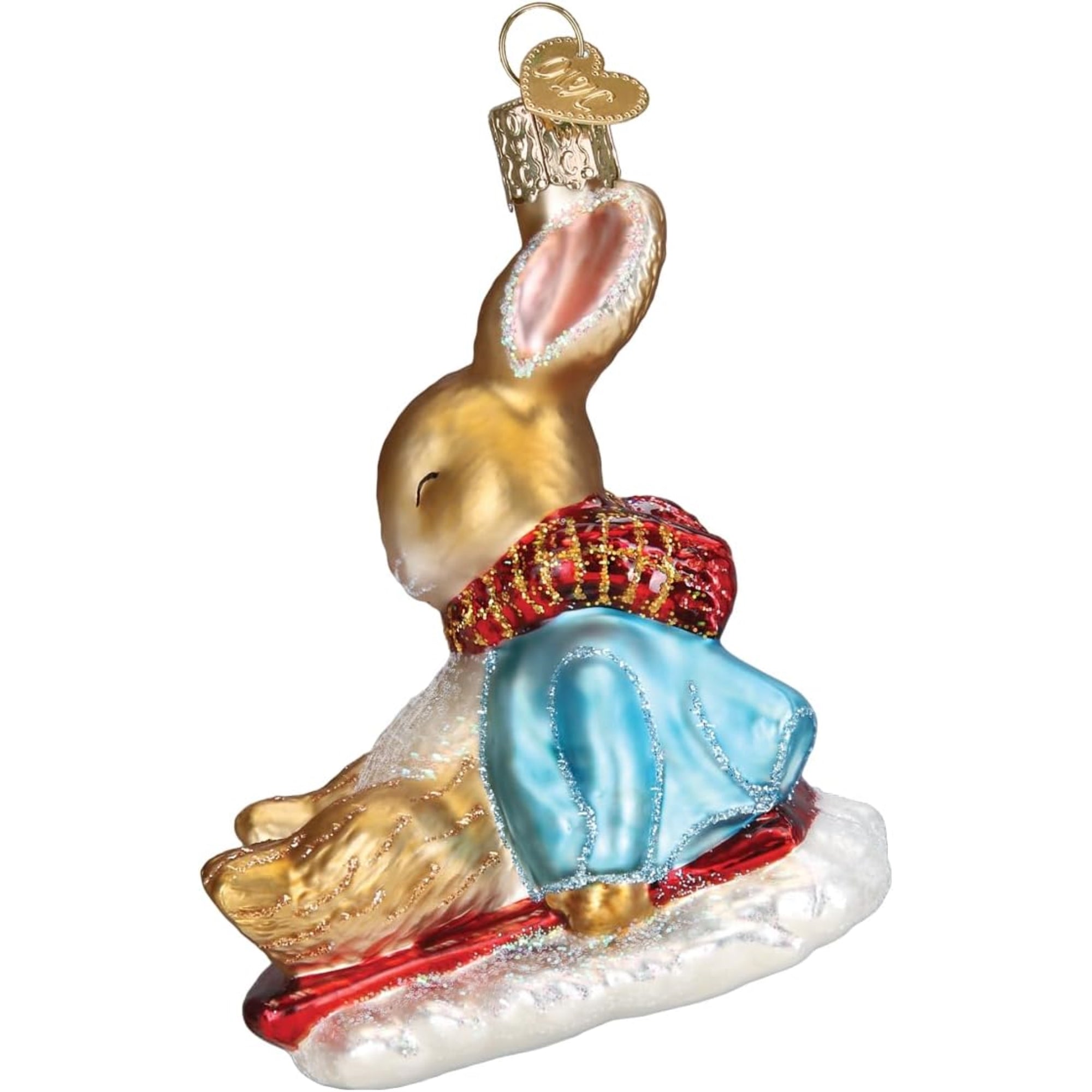 Old World Christmas Blown Glass Ornament for Christmas Tree, Peter Rabbit On Sled