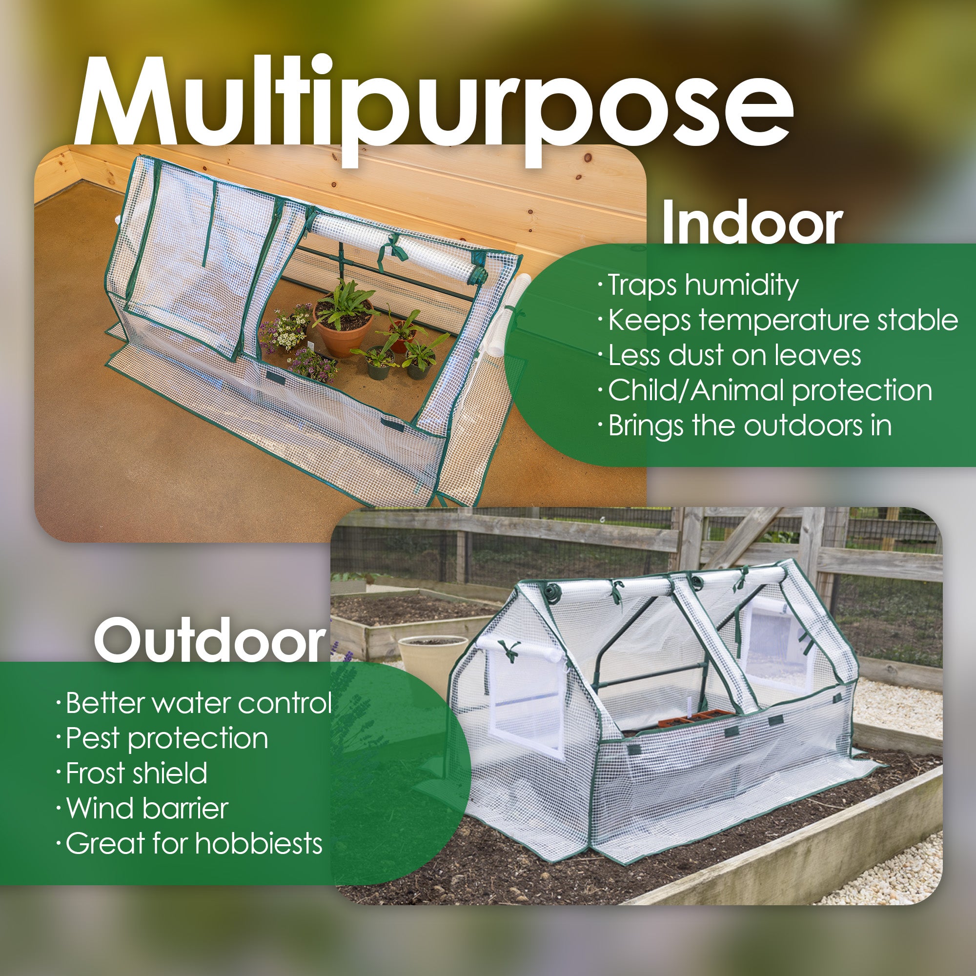 Garden Elements Indoor/Outdoor Metal Frame, Plastic Covered Angled Tunnel Greenhouse, White, Mini, 47”