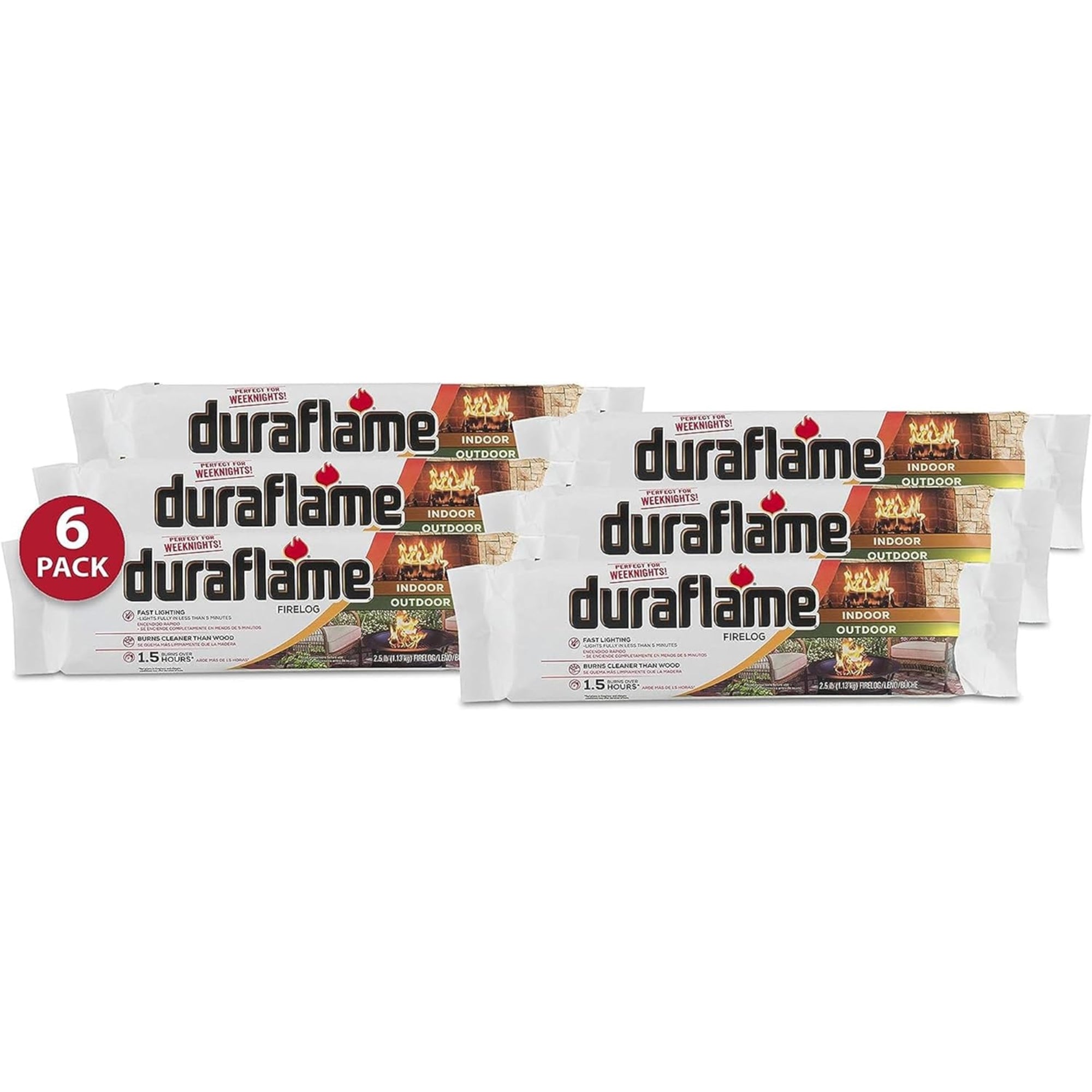 Duraflame Firelogs, 1.5 Hour Burn Time, 2.5lb (Pack of 6)