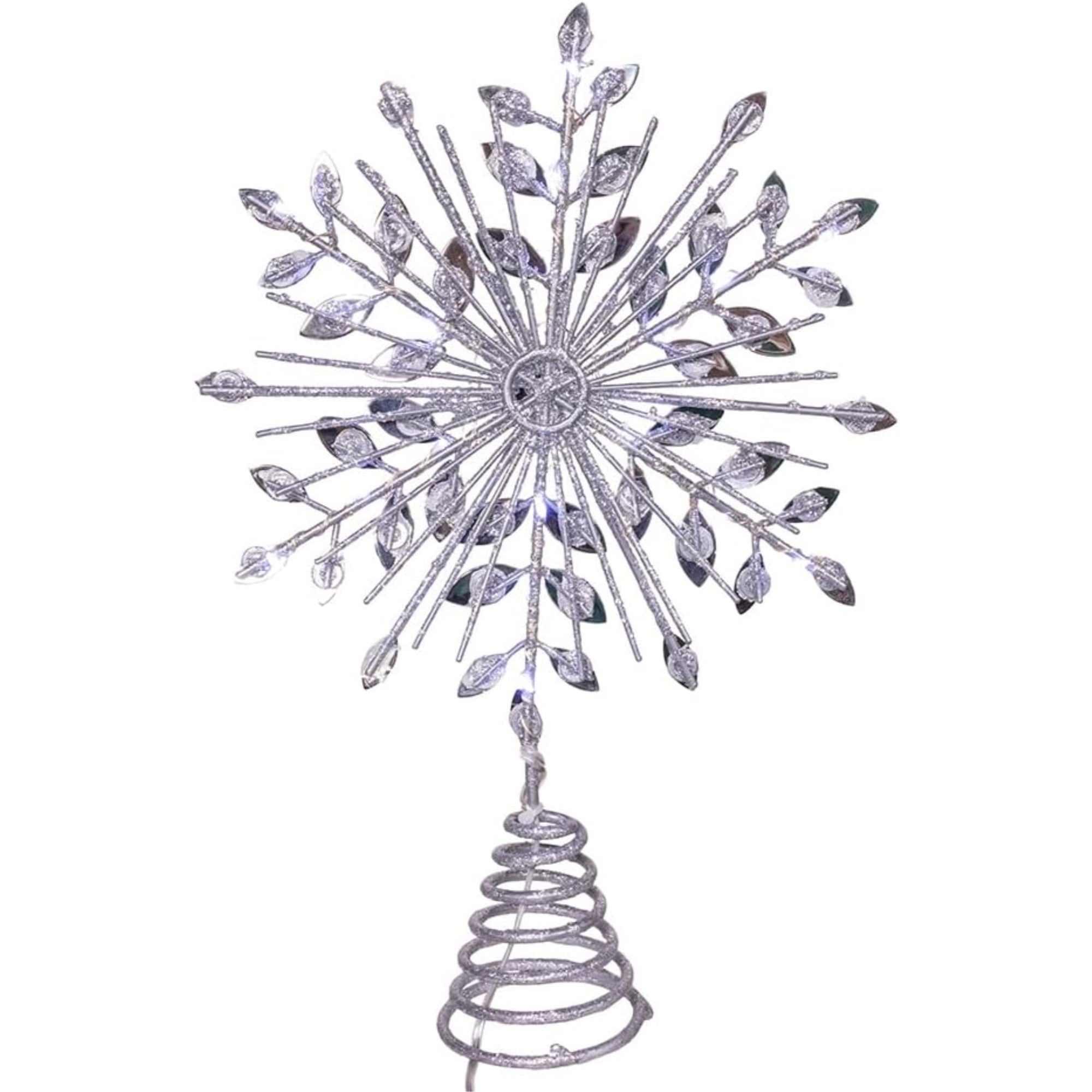 Kurt Adler 18-Light Cool White Micro LED Glitter Snowflake Treetop, Silver, 11.75"