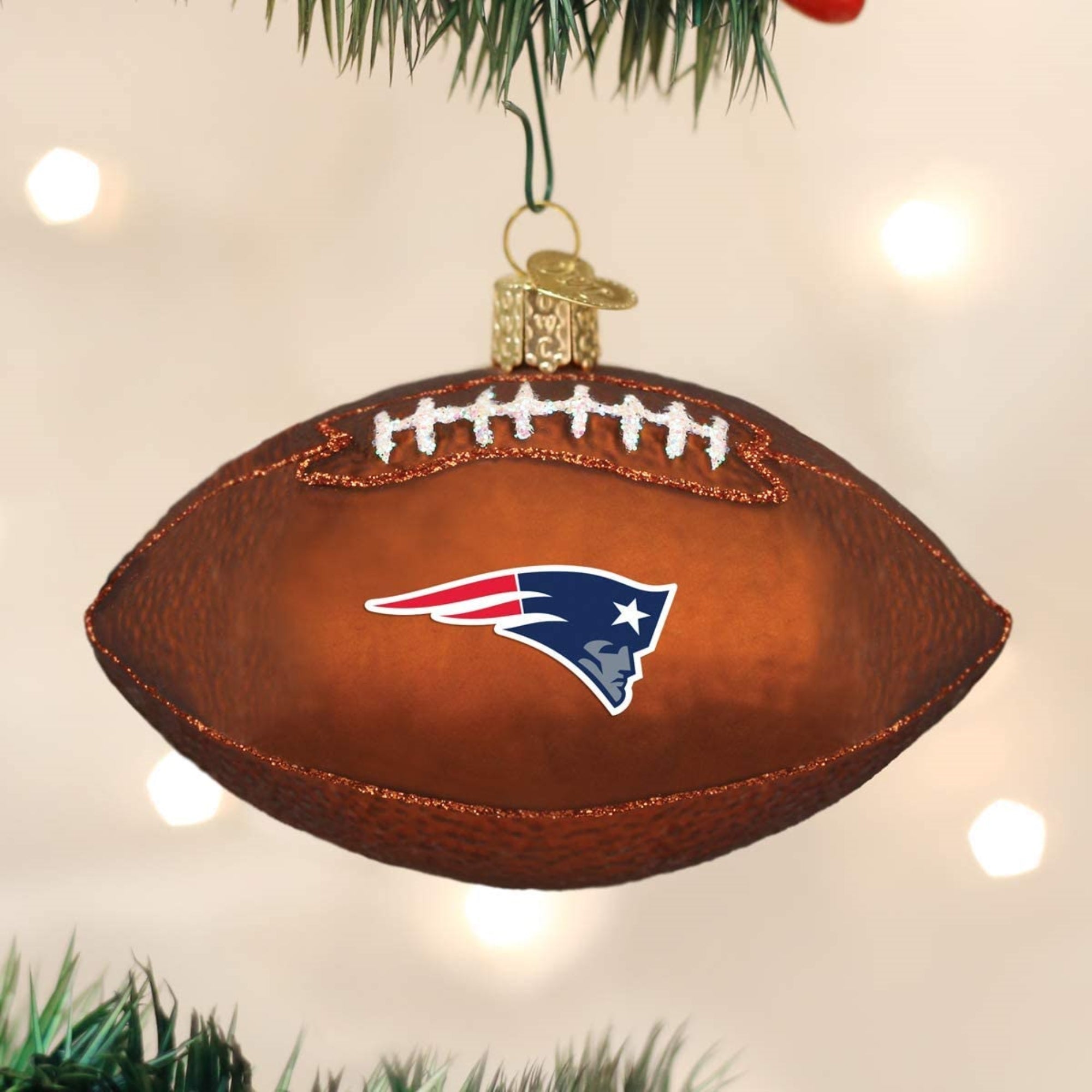 Old World Christmas Blown Glass Ornament for Christmas Tree, New England Patriots Football