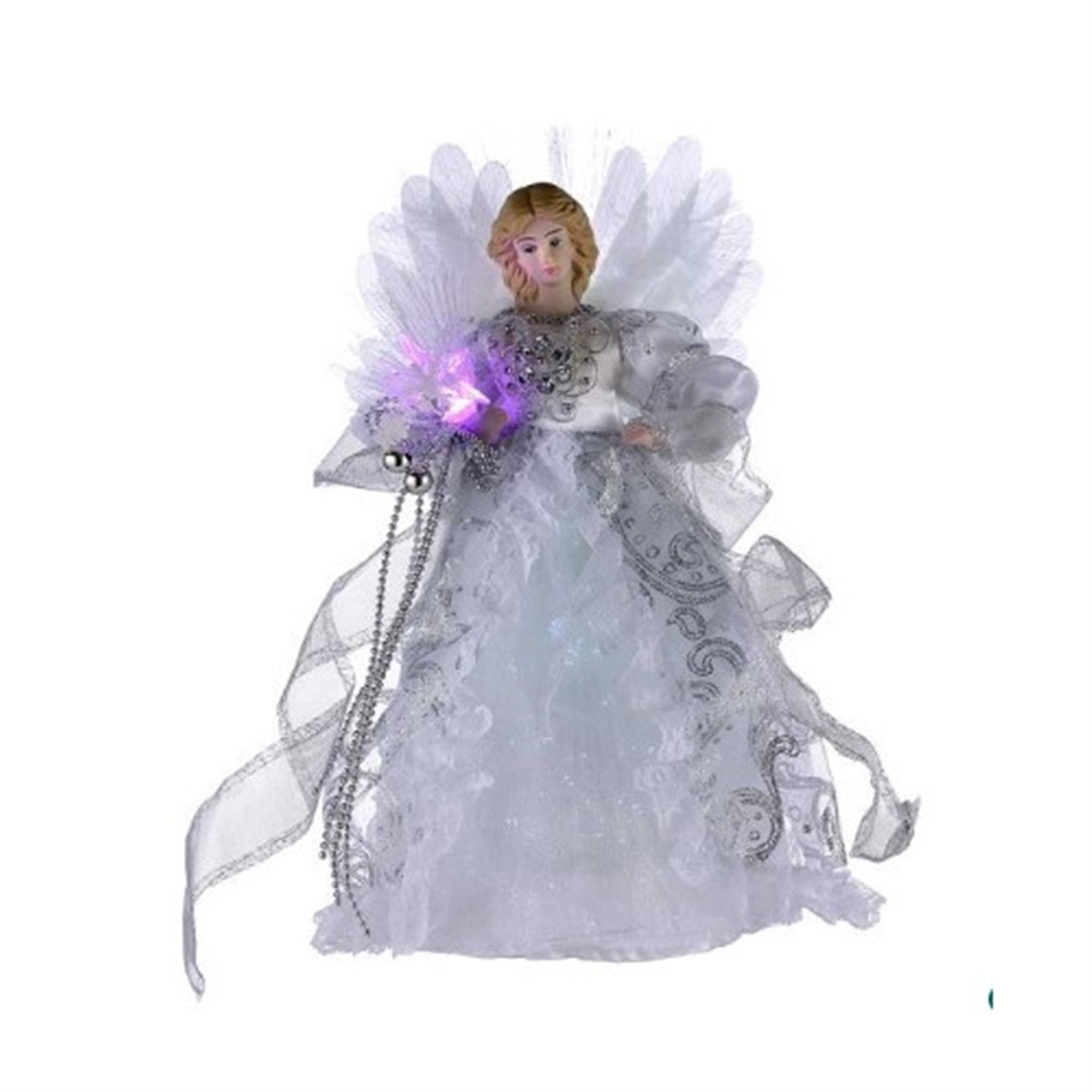 Kurt Adler (UL1984) Fiber-Optic White and Silver Angel LED Lighted Treetop