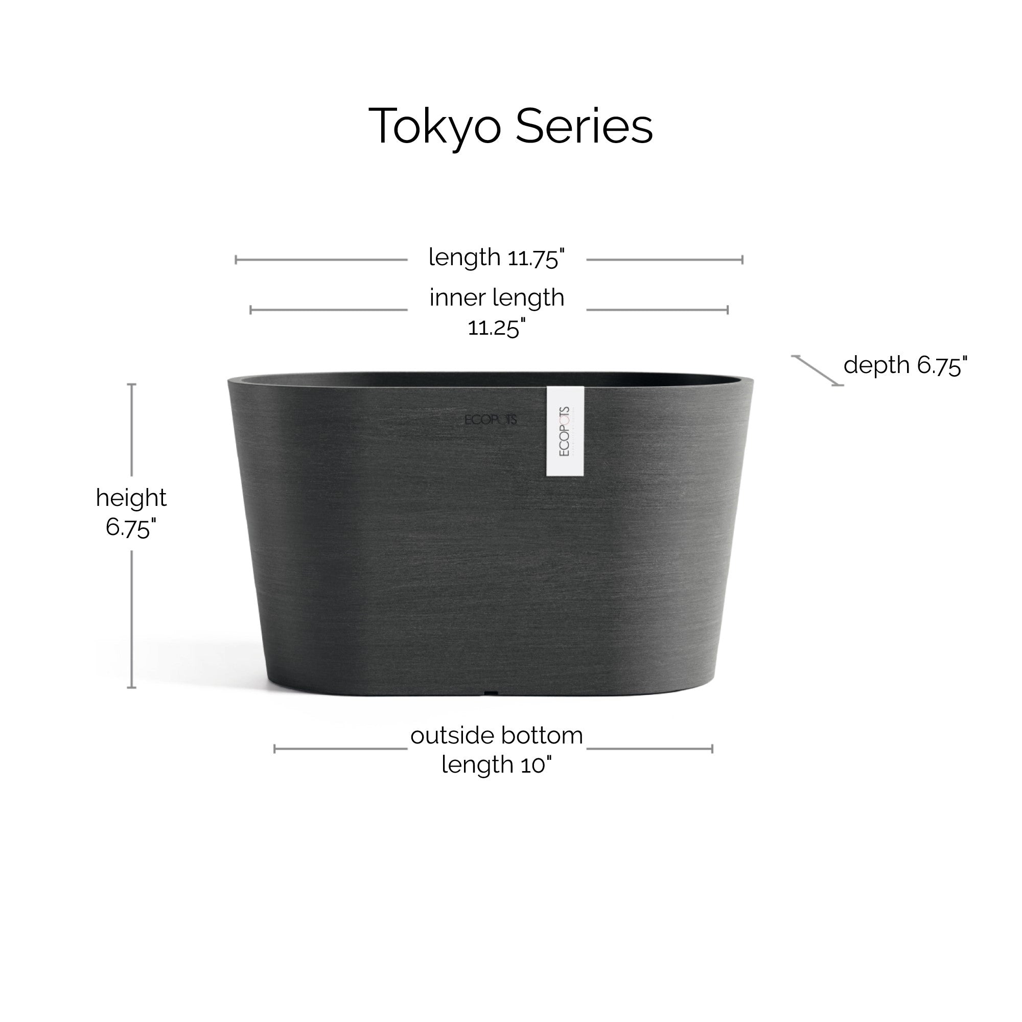Ecopots Tokyo Durable Modern Oval Indoor/Outdoor Recycled-Based Composite Flower Pot Planter w/ Water Reservoir