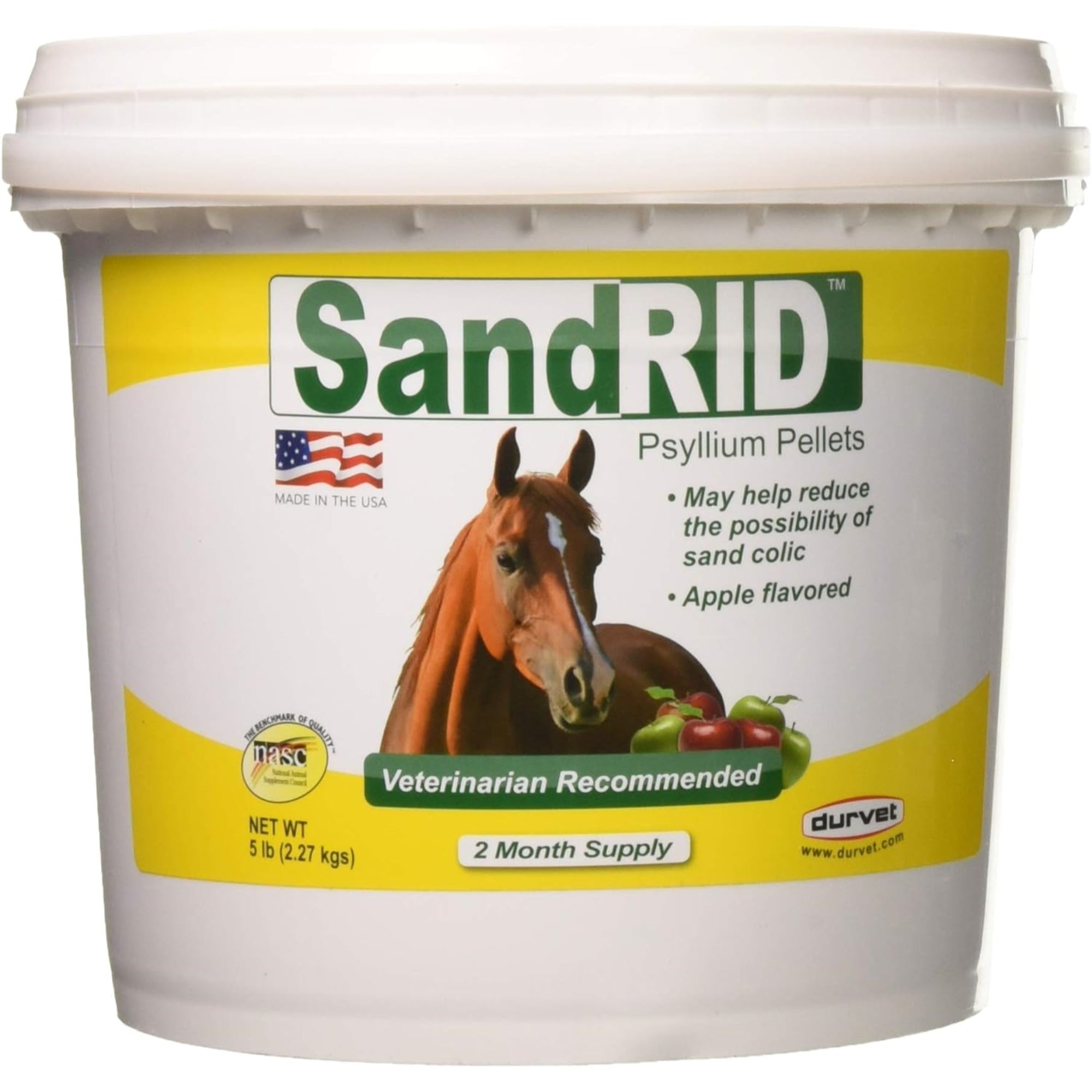 Durvet SandRID Psyllium Pellets for Horses, Apple Flavored, 5lb Pail