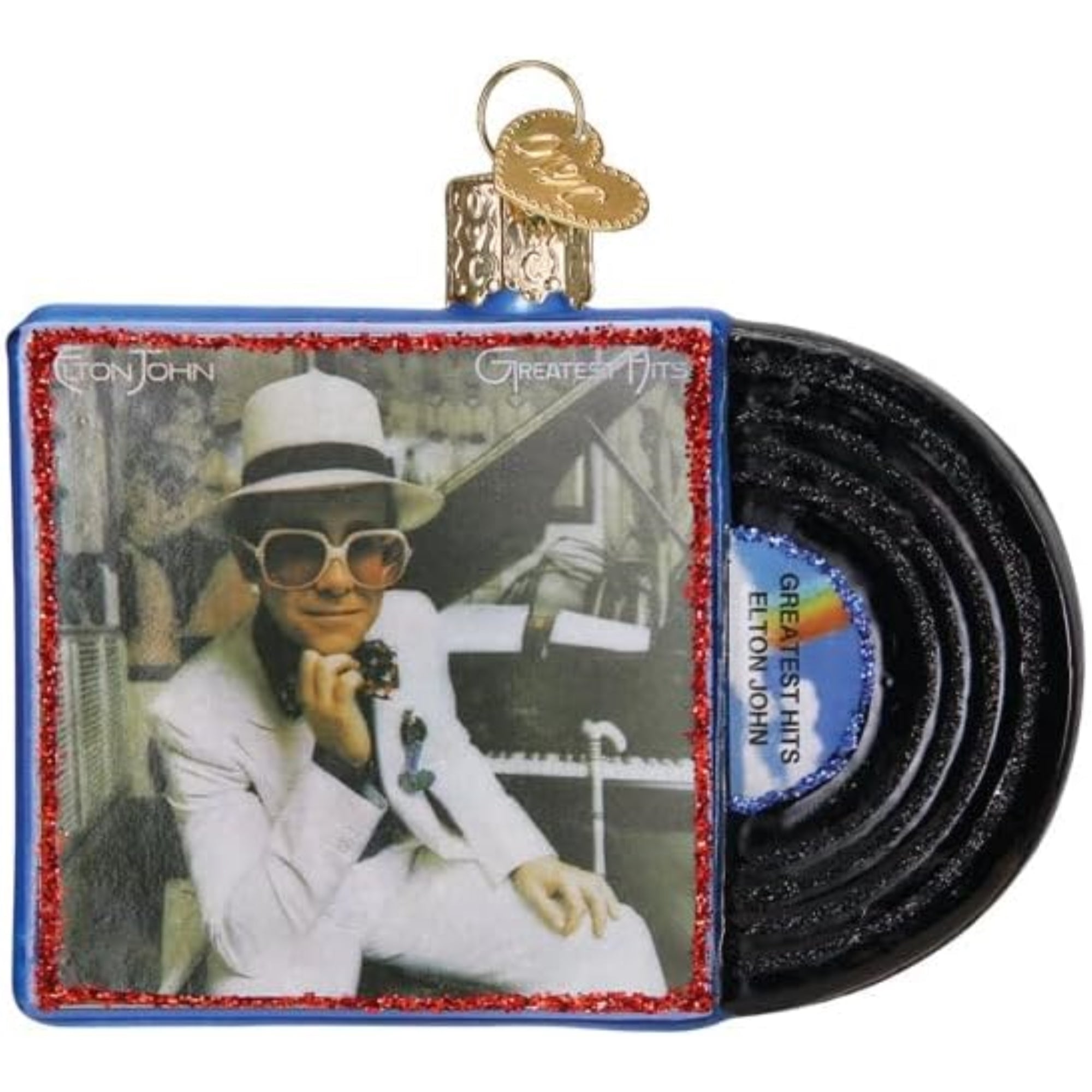 Old World Christmas Blown Glass Ornament for Christmas Tree, Elton John Greatest Hits Album (with OWC Gift Box)