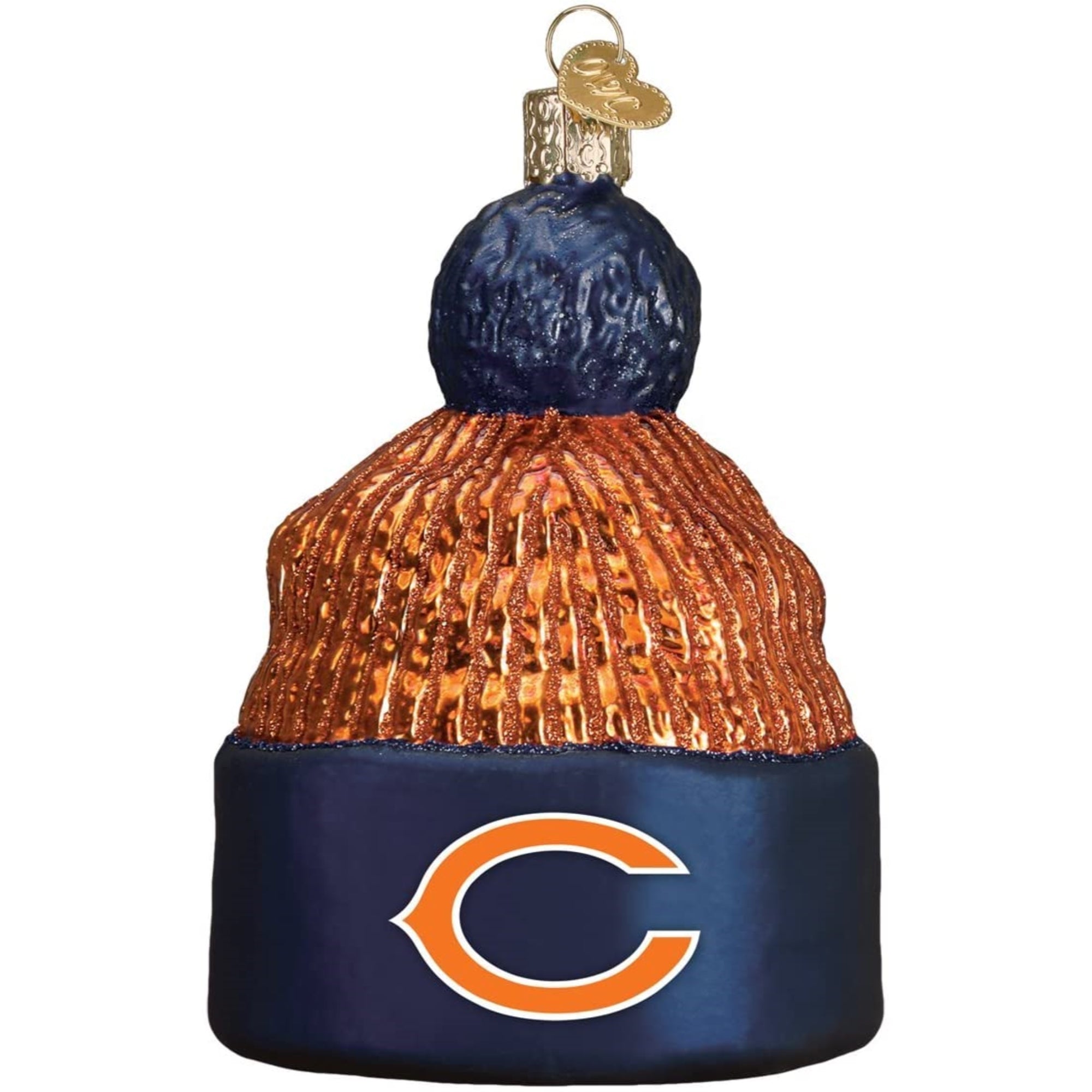 Old World Christmas Blown Glass Ornament for Christmas Tree, Chicago Bears Beanie