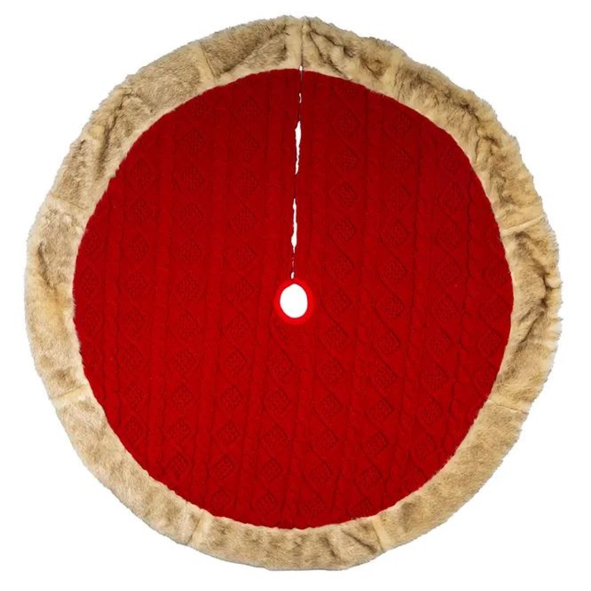 Kurt Adler Knit Christmas Tree Skirt, Red and Tan, 48in