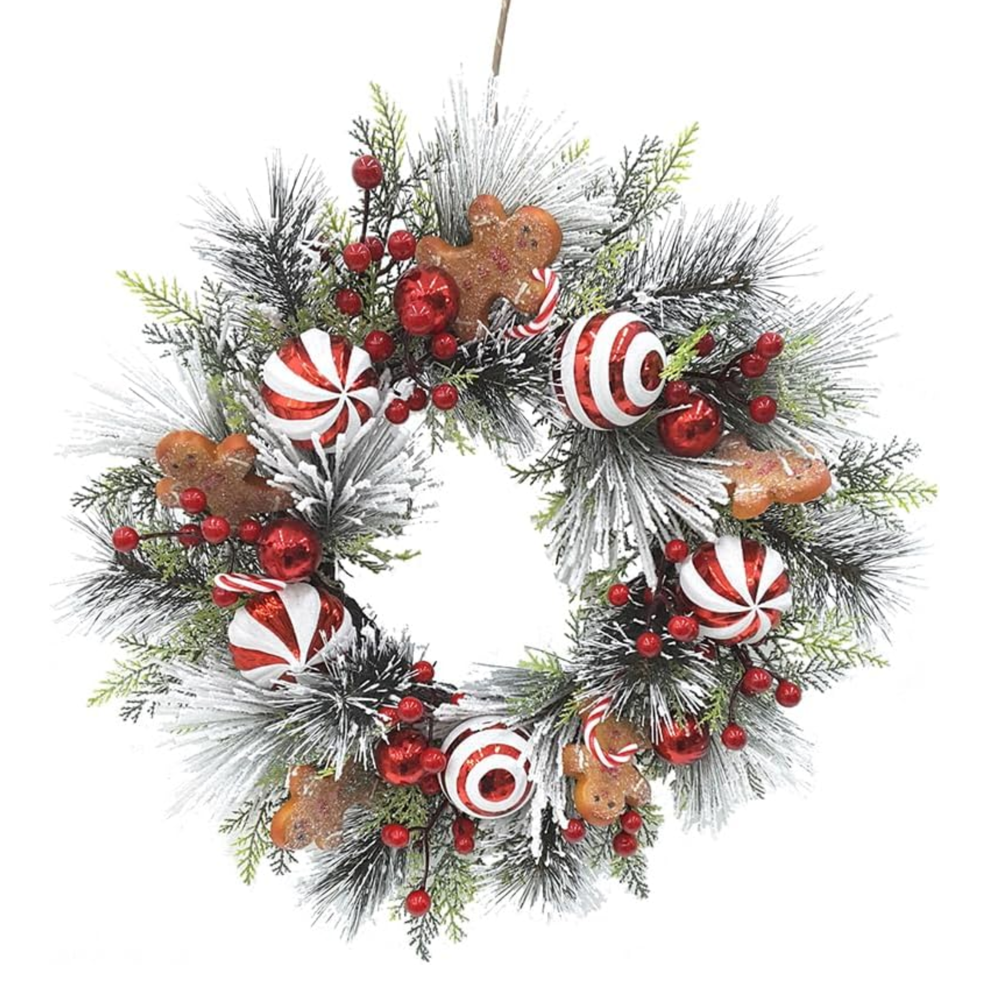 Kurt Adler Un-Lit Gingerbread Flocked Wreath, 20in