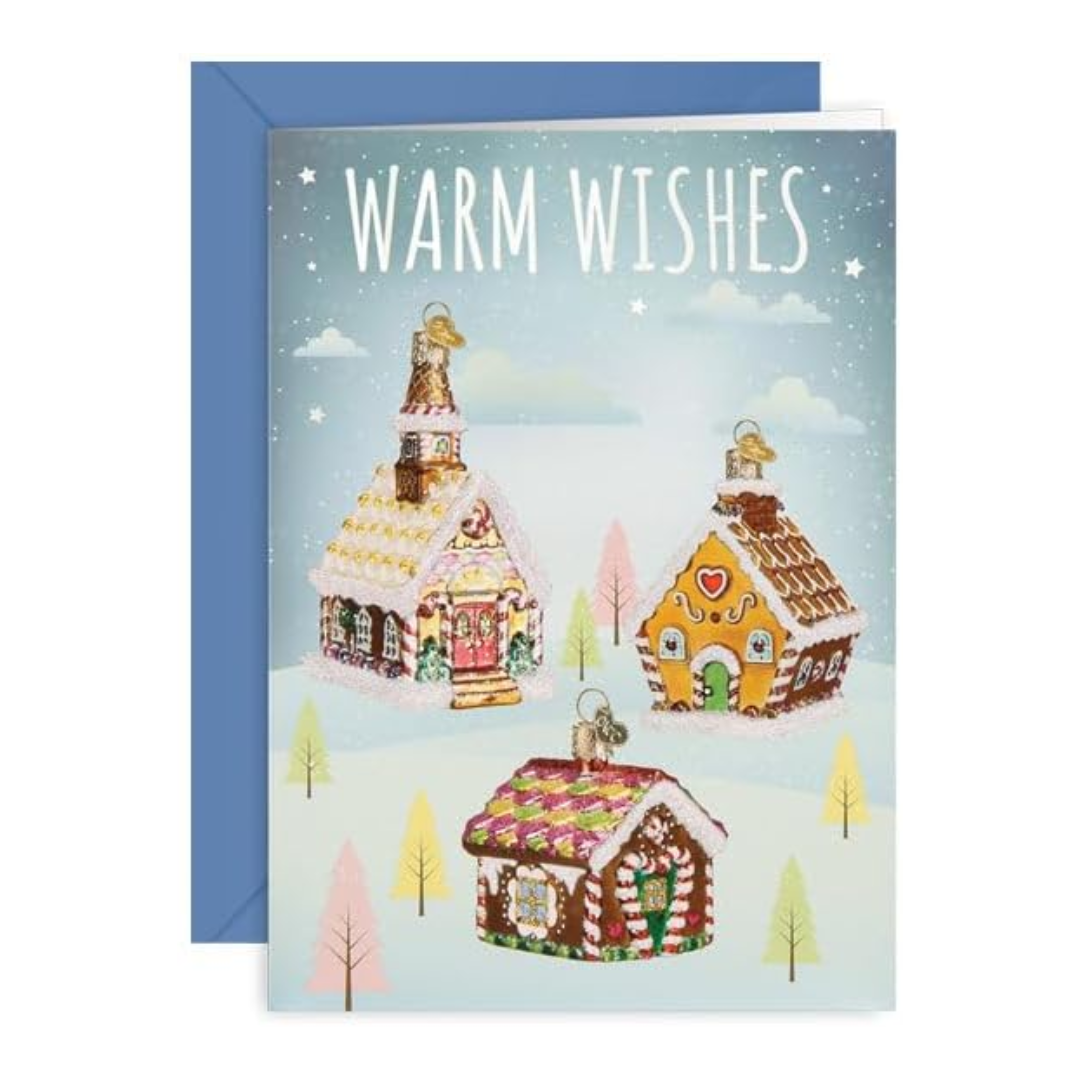 Old World Christmas Ornament Christmas Card, Gingerbread Houses, 7 x 5in