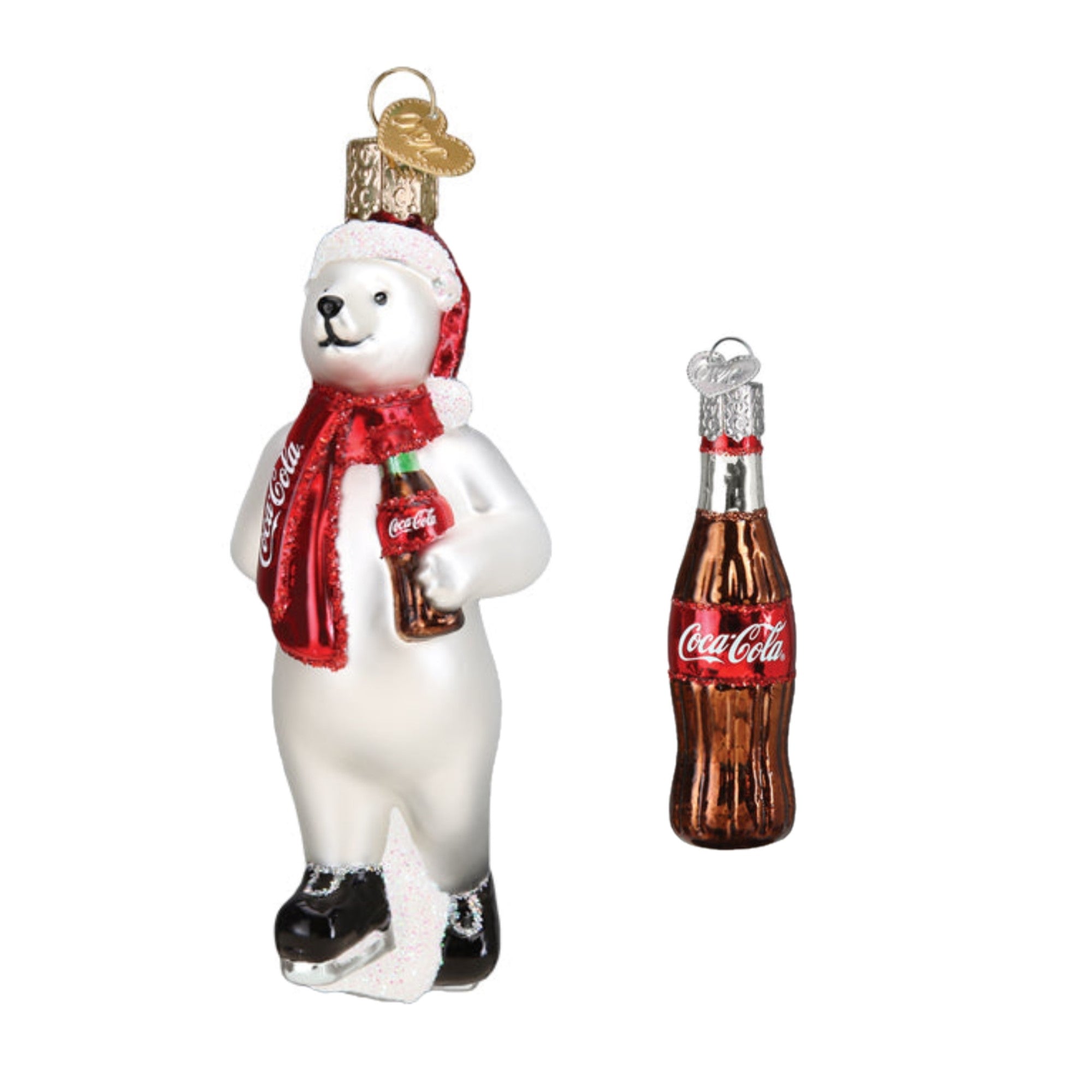 Old World Christmas Coca-Cola Polar Bear Set Blown Glass Holiday Ornament For Tree