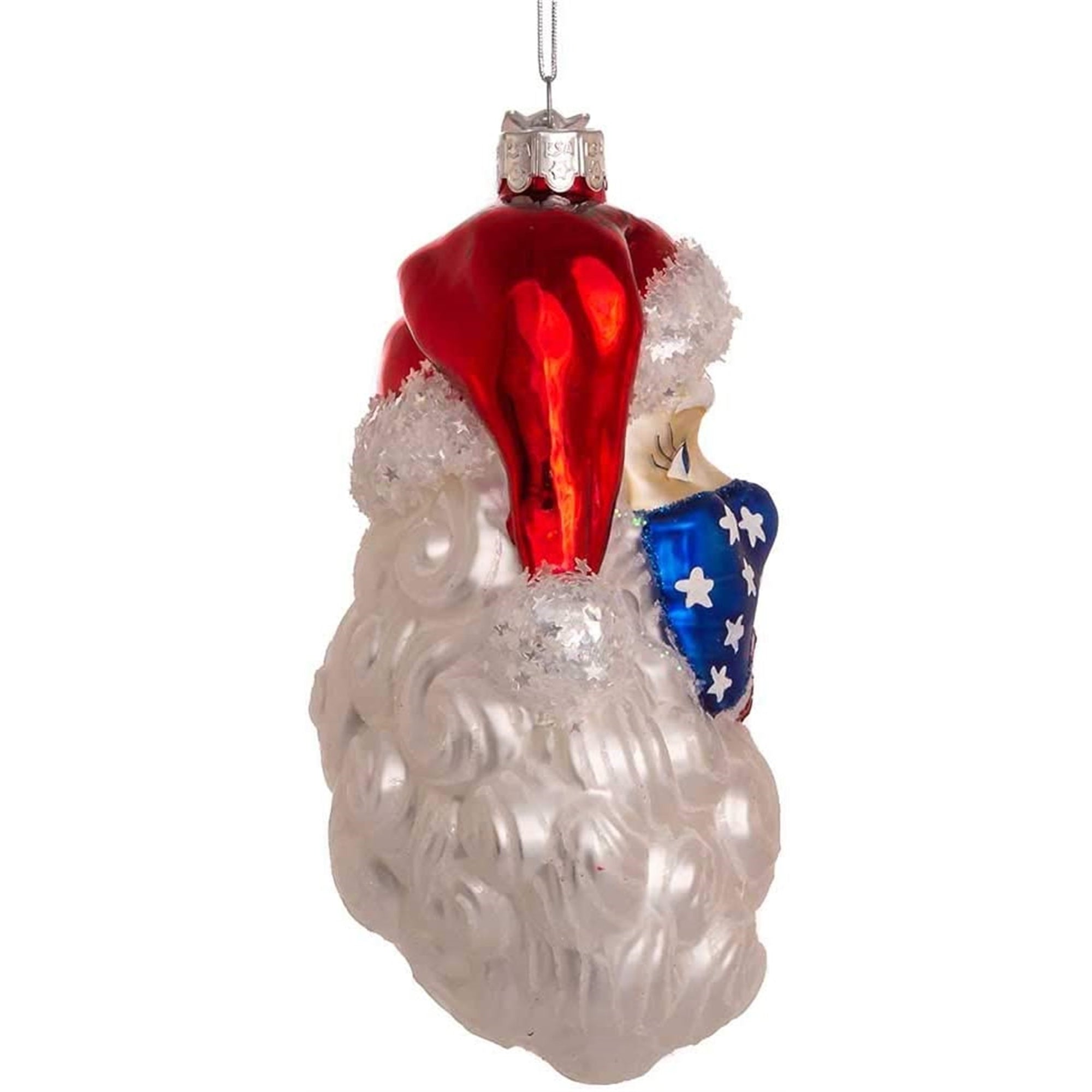 Kurt Adler Glass Ornament for Christmas Tree, Santa with USA Mask