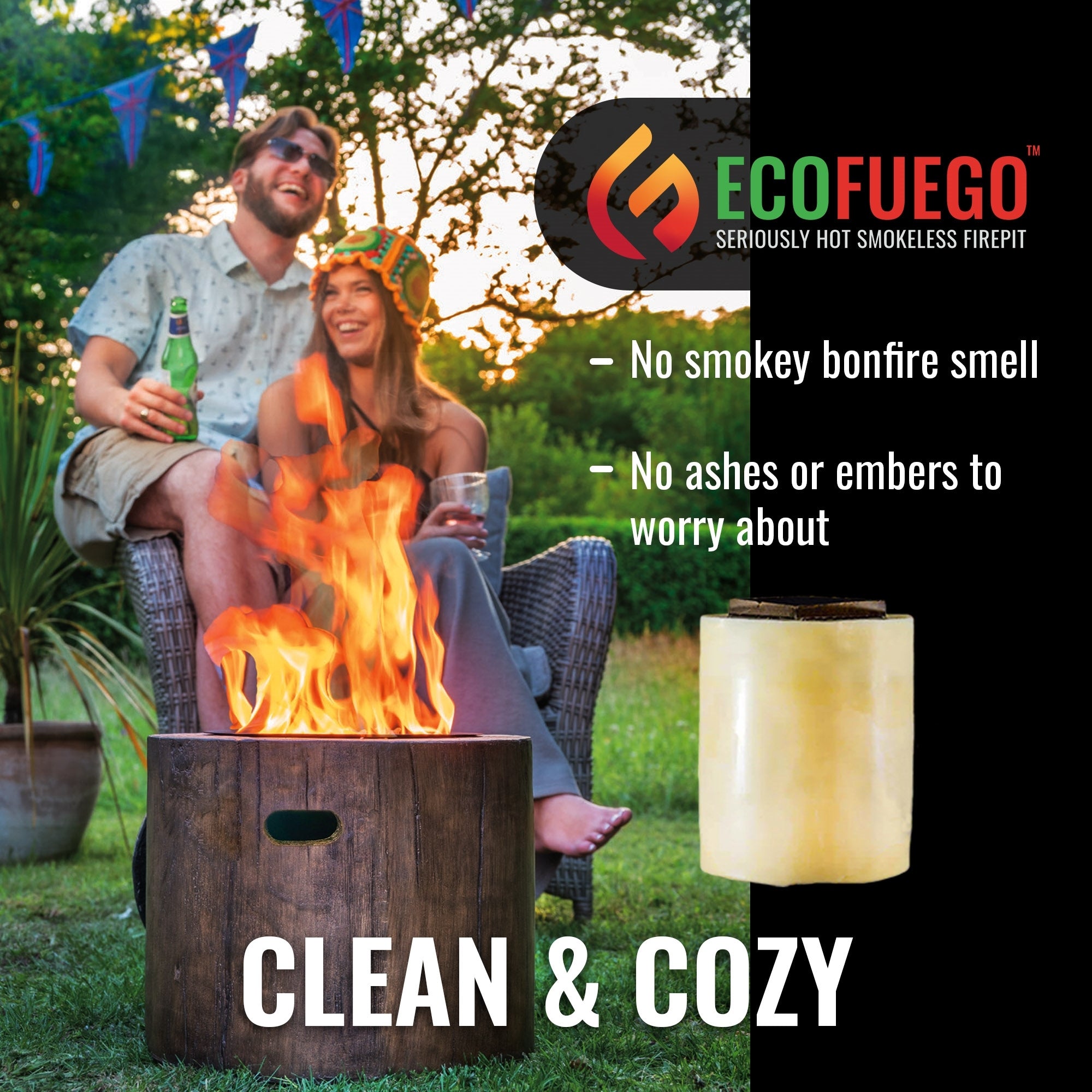 Eco Fuego Wax Refill, 2 x 8-Hour Burns for El Fuego Fire Pit, 100% Biodegradable Vegetable Wax, Efficient Smokeless Fuel, Sustainably Warm (Pack of 2)