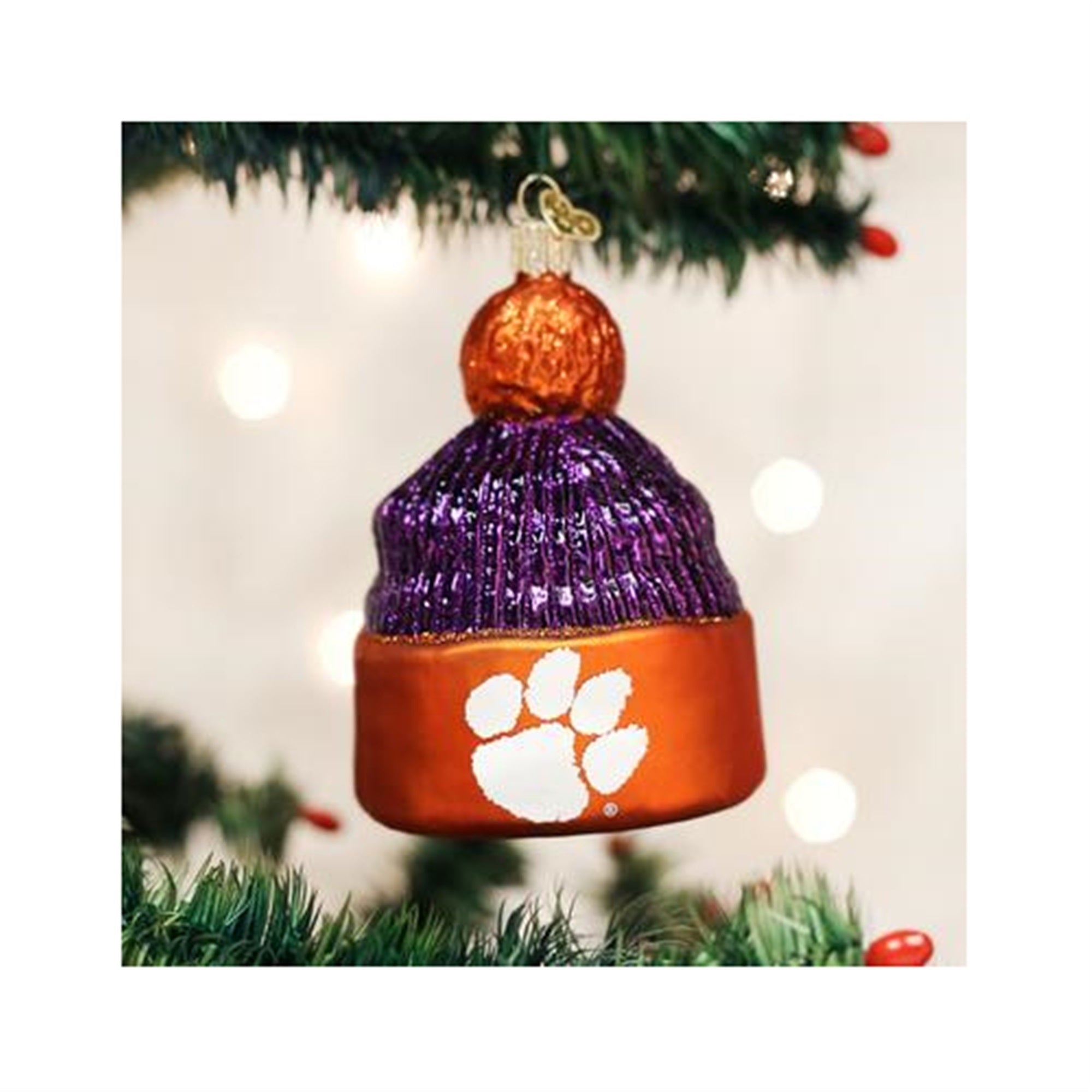 Old World Christmas Blown Glass Ornament for Christmas Tree, Clemson Beanie