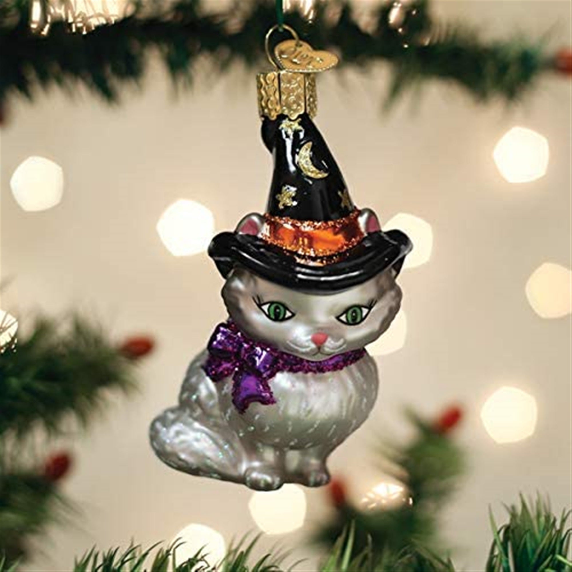 Old World Christmas Glass Blown Ornament Witch Kitten