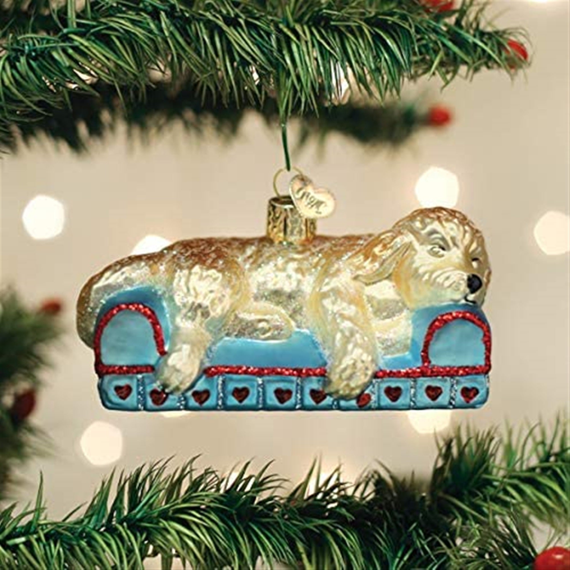 Old World Christmas Blown Glass Ornament for Christmas Tree, Sleepy Doodle Dog