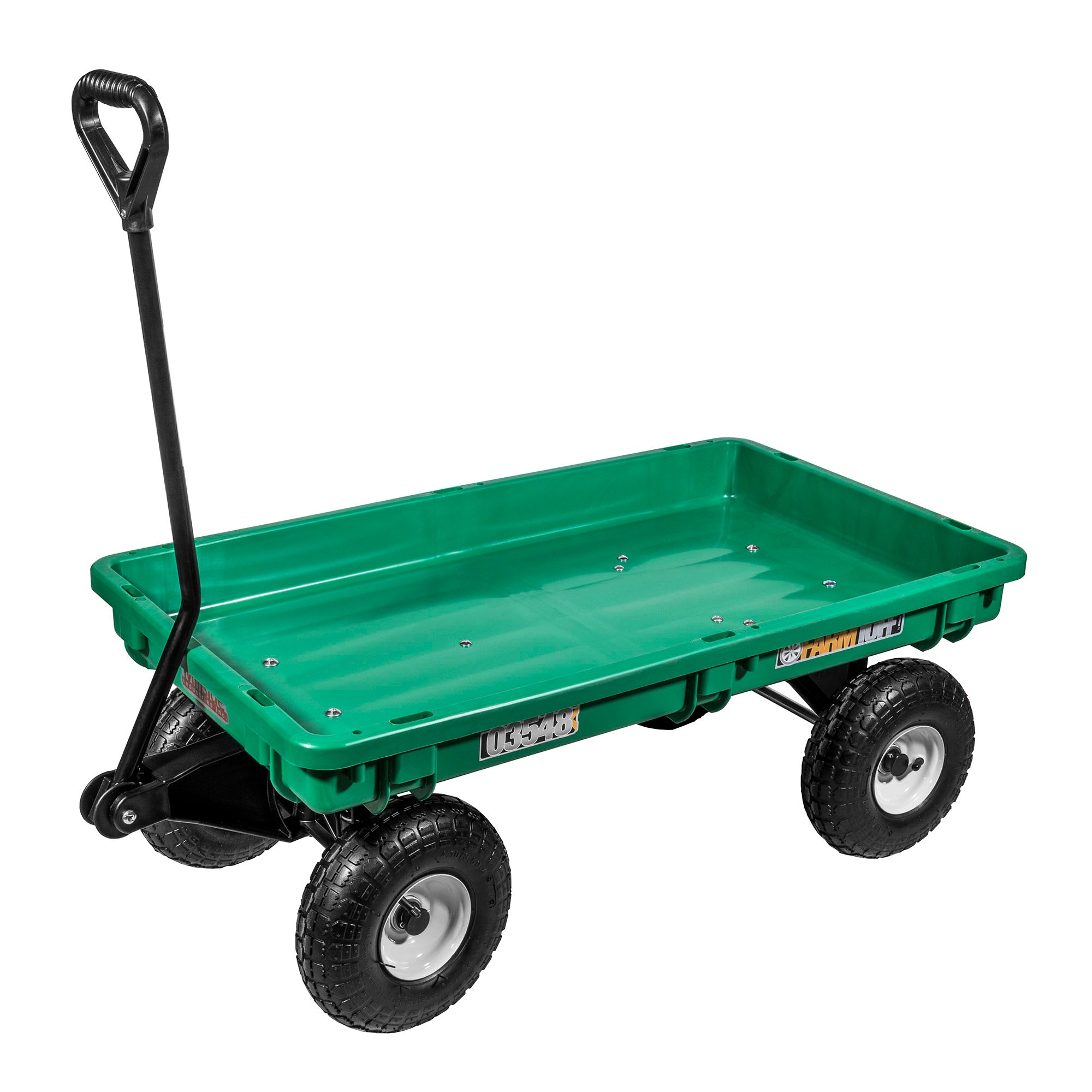 Farm Tuff Durable Plastic Deck Garden Wagon Utility Cart with Flat-Free Tires, Green, 20" x 38"