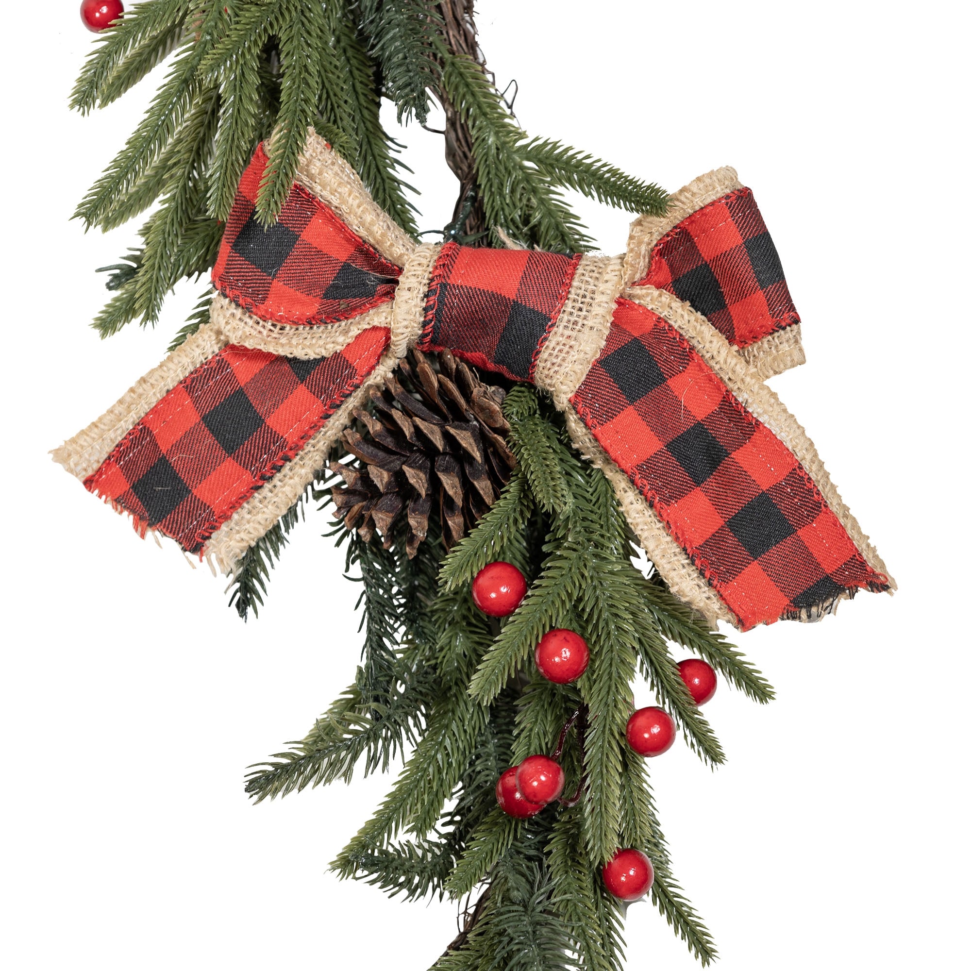 Kurt Adler Unlit Berry Pinecone Rattan Christmas Garland, 6ft