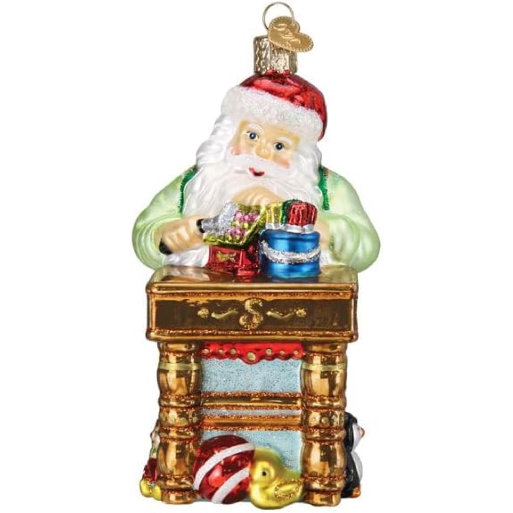 Old World Christmas Blown Glass Ornament for Christmas Tree, Workshop Santa (with OWC Gift Box)