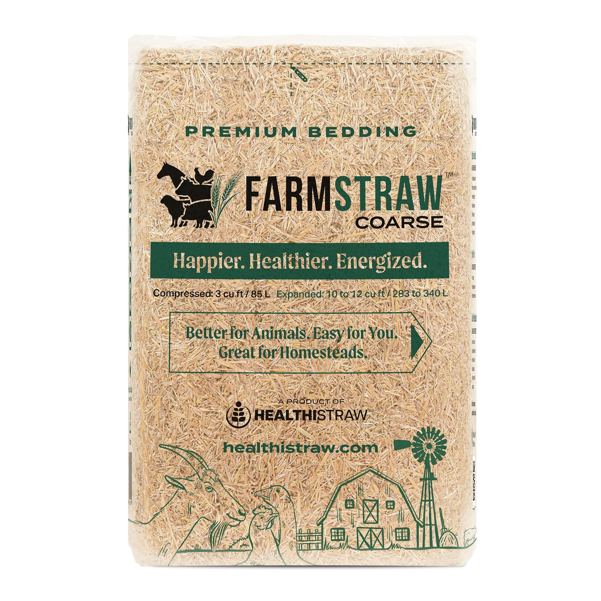 HealthiStraw FarmStraw Coarse Cut, All-Natural, Clean Animal Straw Bedding for Hobby Farms, Small Pets, 3 cu ft (10-12 cu ft usable volume)