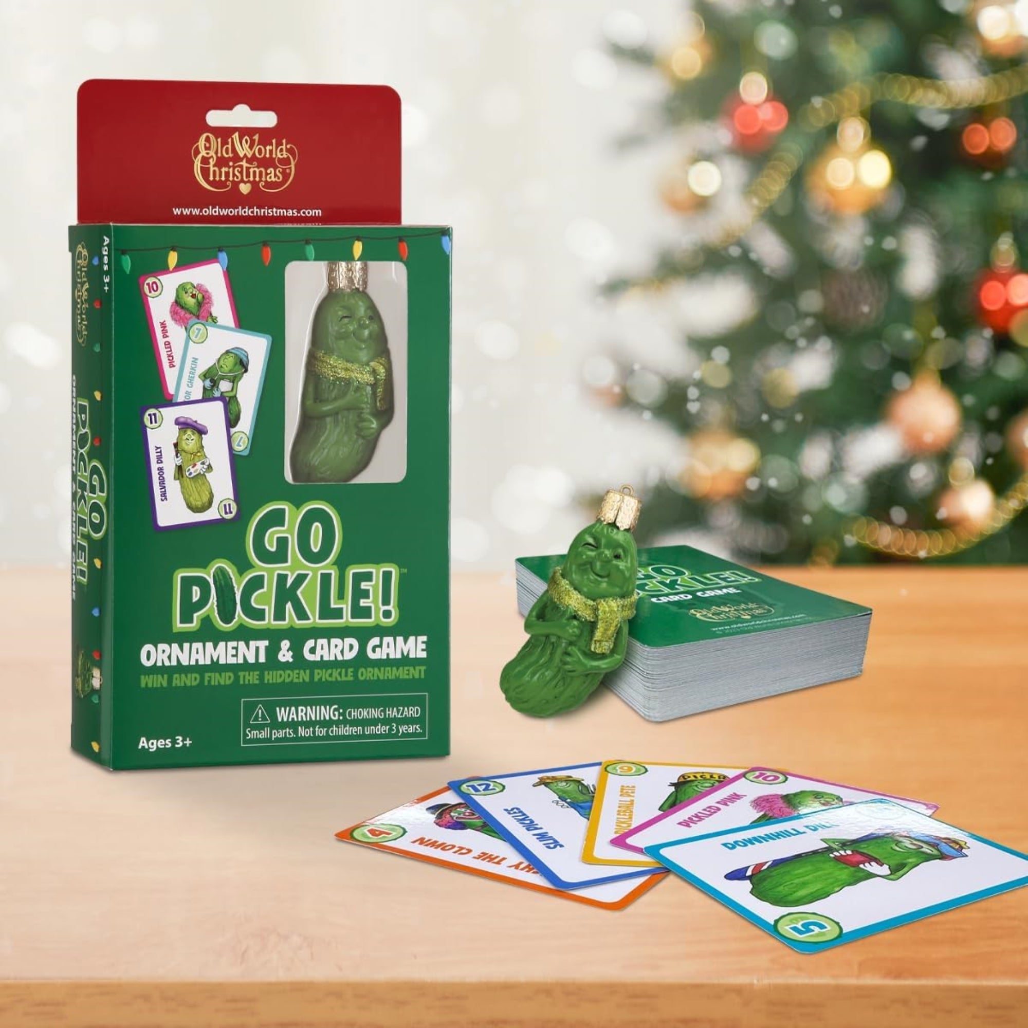 Old World Christmas Go Pickle! Card Game with Glass Blown Pickle Ornament