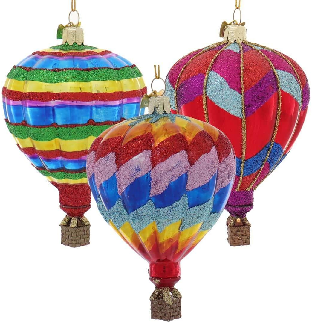 Kurt Adler Noble Gems Hot Air Balloon Glass Ornament, Assorted (Pack of 3)