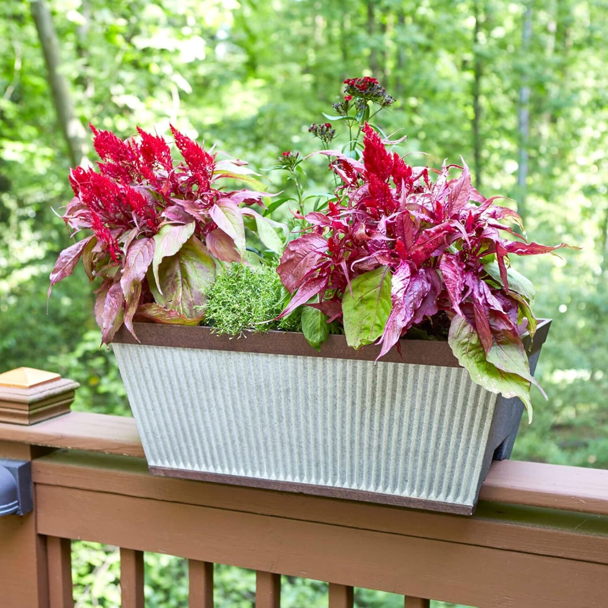 Southern Patio Westlake Deck Rail Resin Flower Planter, Rustic Galvanized and Silver, 24in