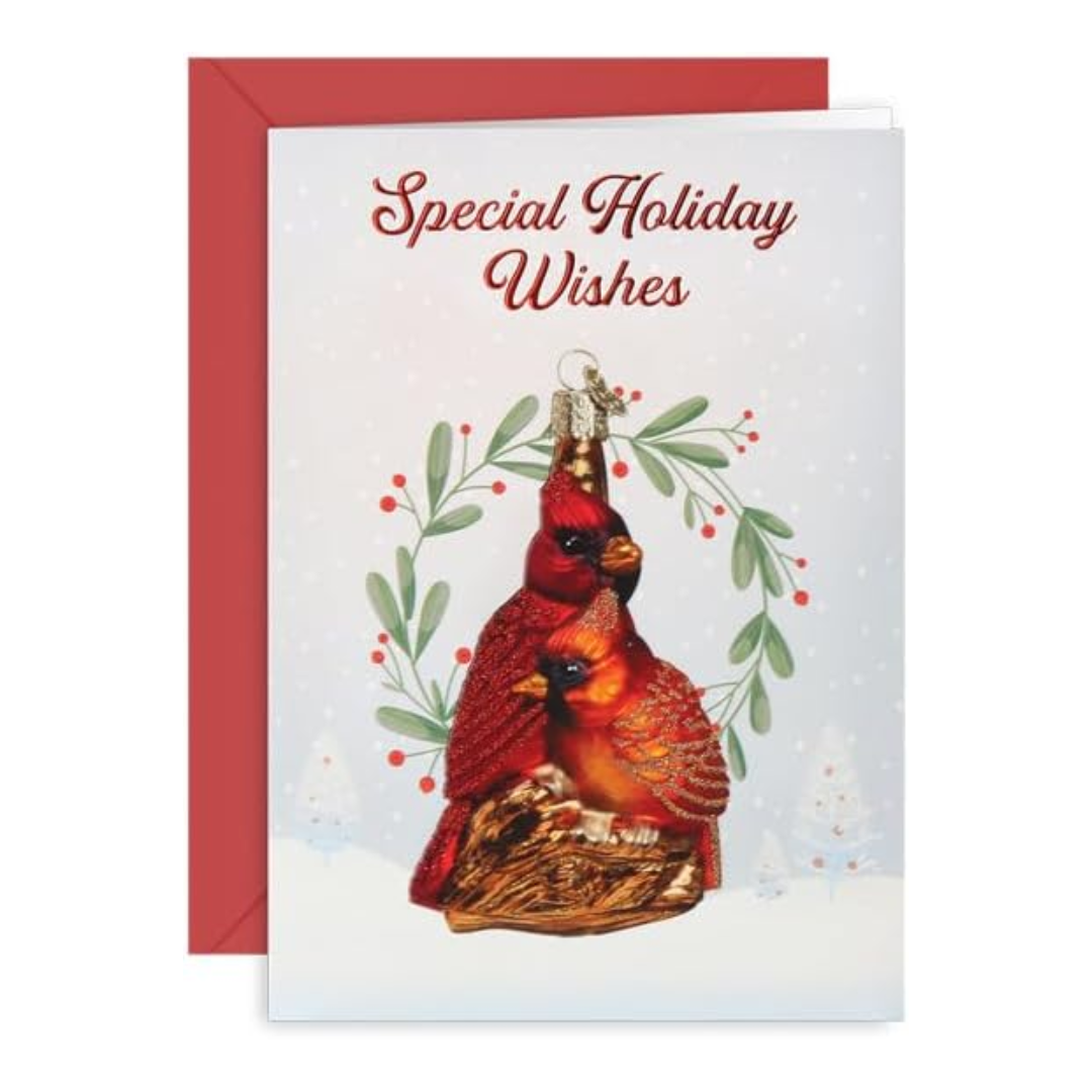 Old World Christmas Ornament Christmas Card, Cardinal, 7 x 5in