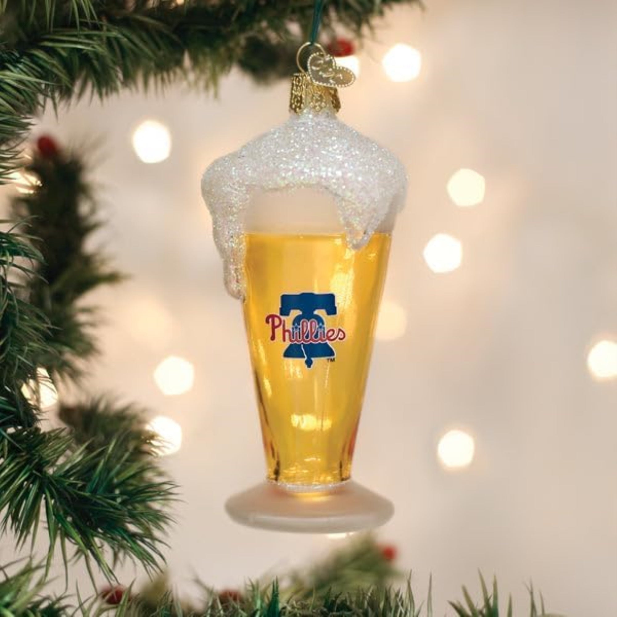 Old World Christmas Blown Glass Ornament for Christmas Tree, Philadelphia Phillies Beer Glass