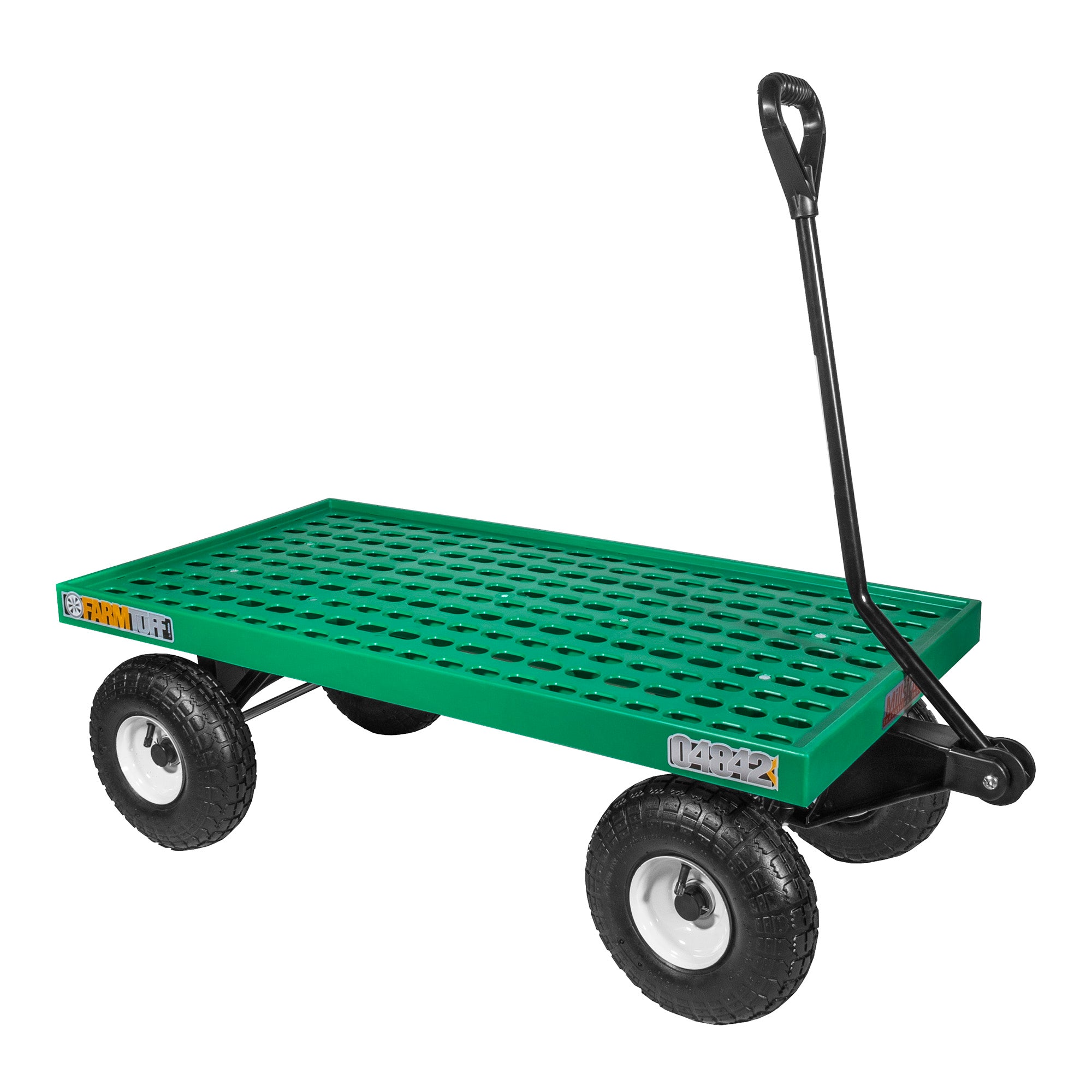 Farm Tuff Durable Plastic Mesh Deck Garden Wagon Utility Cart with Pneumatic Tires for Outdoor Hauling, Green, 20" x 40"