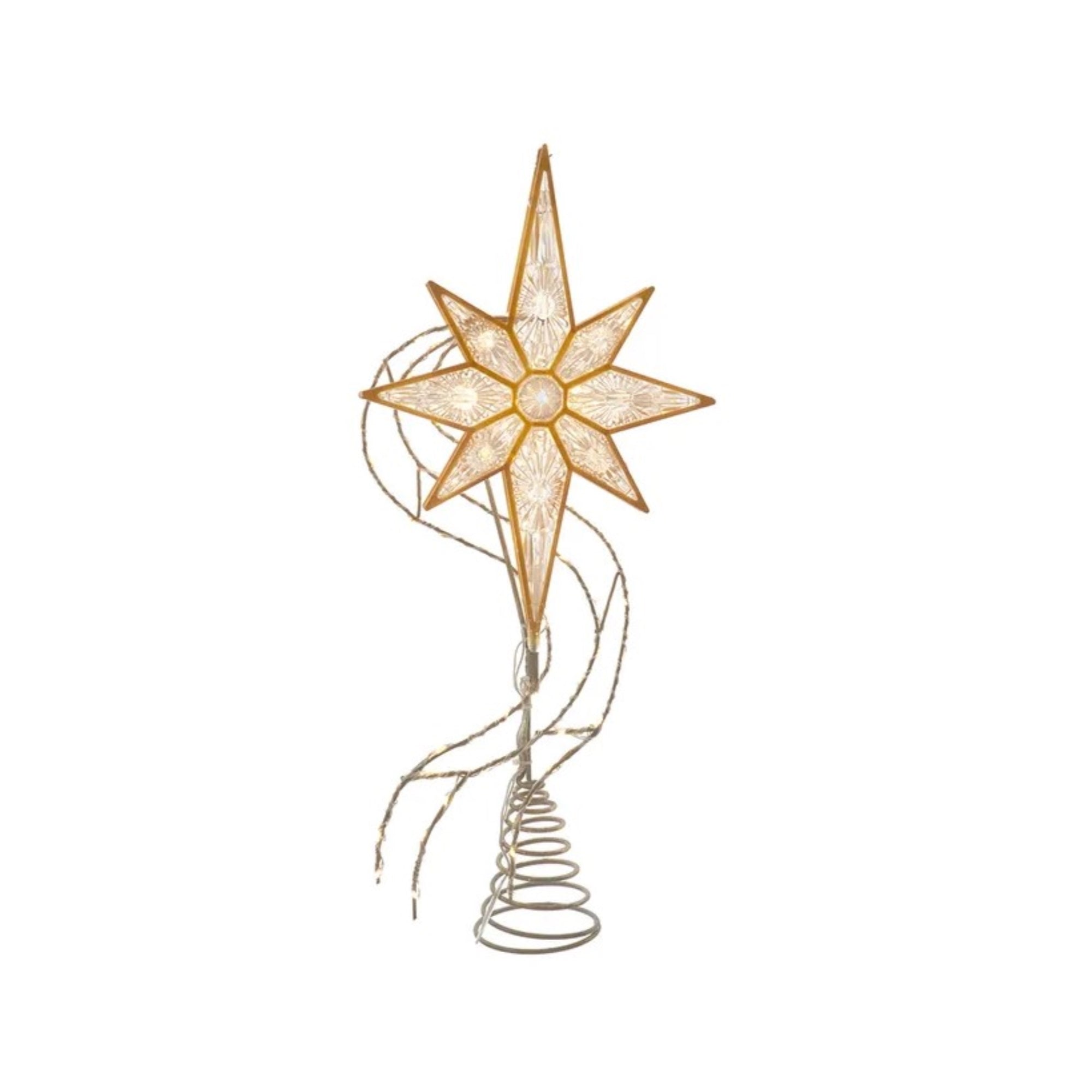 Kurt Adler Pre-Lit Gold Glittered 8-oint Star Christmas Treetop, 17in