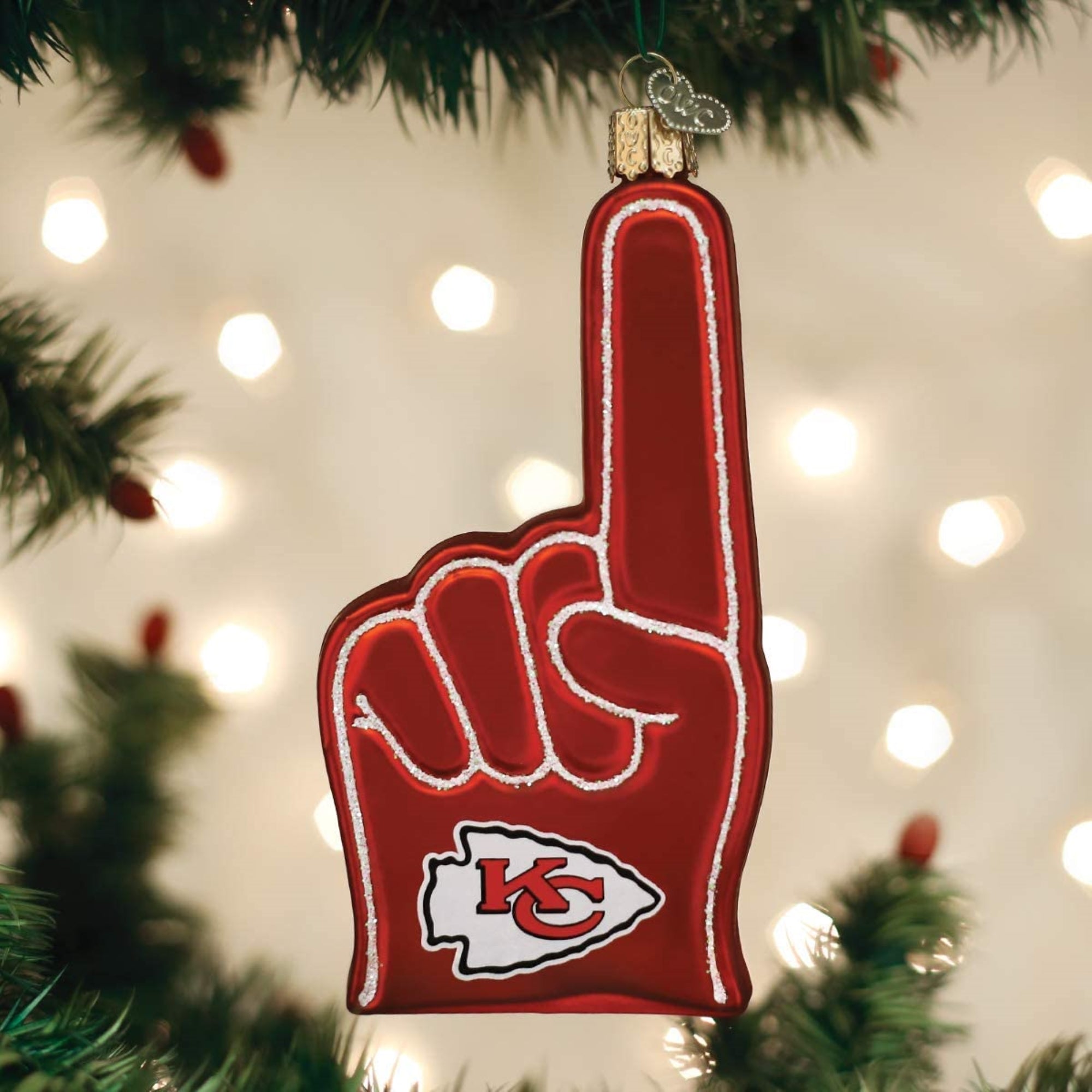 Old World Christmas Blown Glass Ornament for Christmas Tree, Kansas City Chiefs Foam Finger