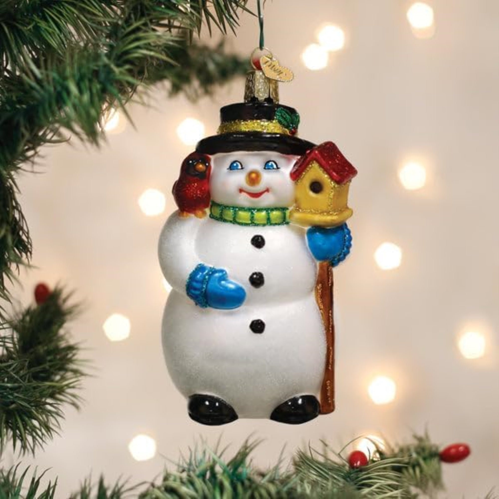 Old World Christmas Blown Glass Ornament for Christmas Tree, Snowman With Cardinal (with OWC Gift Box)