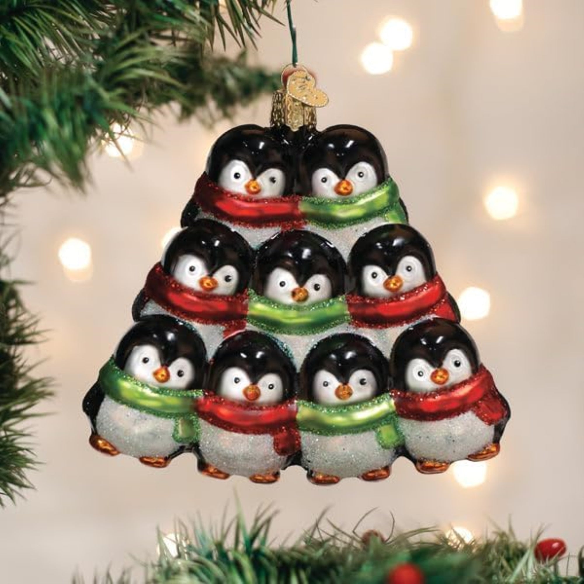 Old World Christmas Blown Glass Ornament for Christmas Tree, Penguin Family Of 9 (with OWC Gift Box)