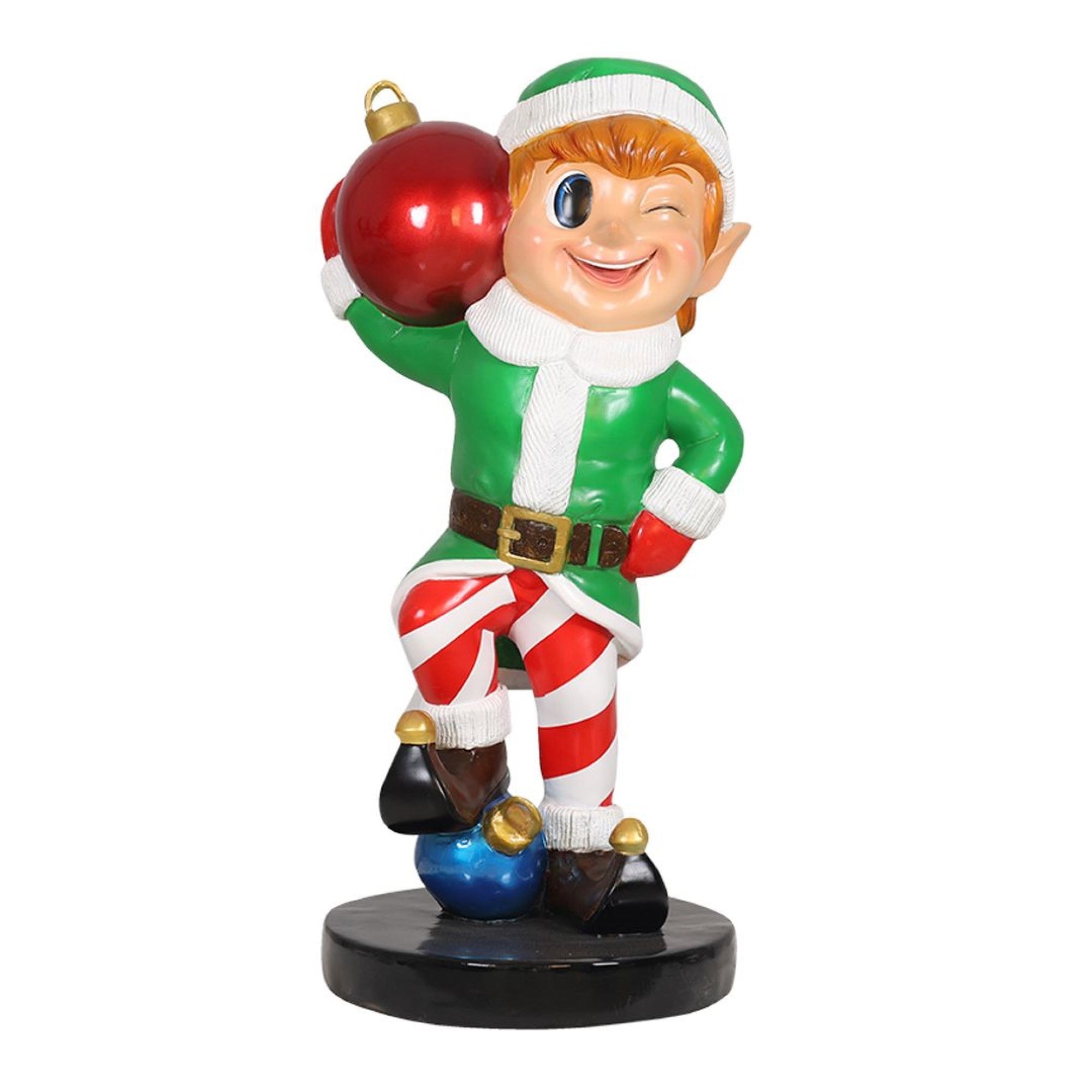 Garden Elements Fiberglass Elf Holding Ornament Ball Christmas Statue Yard Decor, 37in