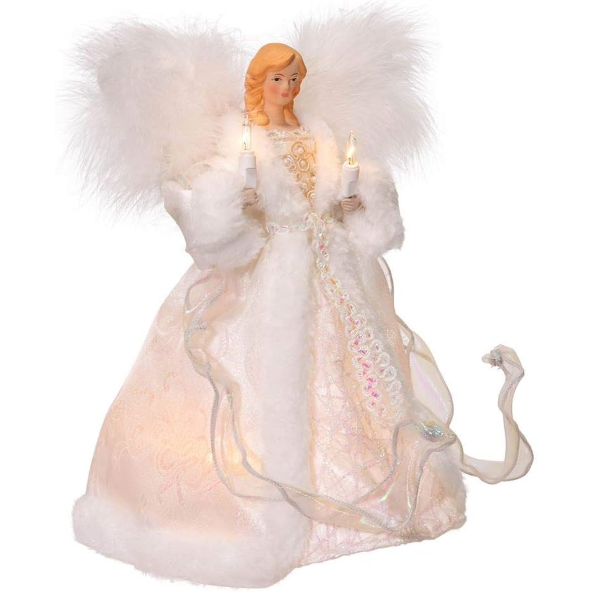 Kurt Adler 10-Light White Angel Tree Topper, 10.5in