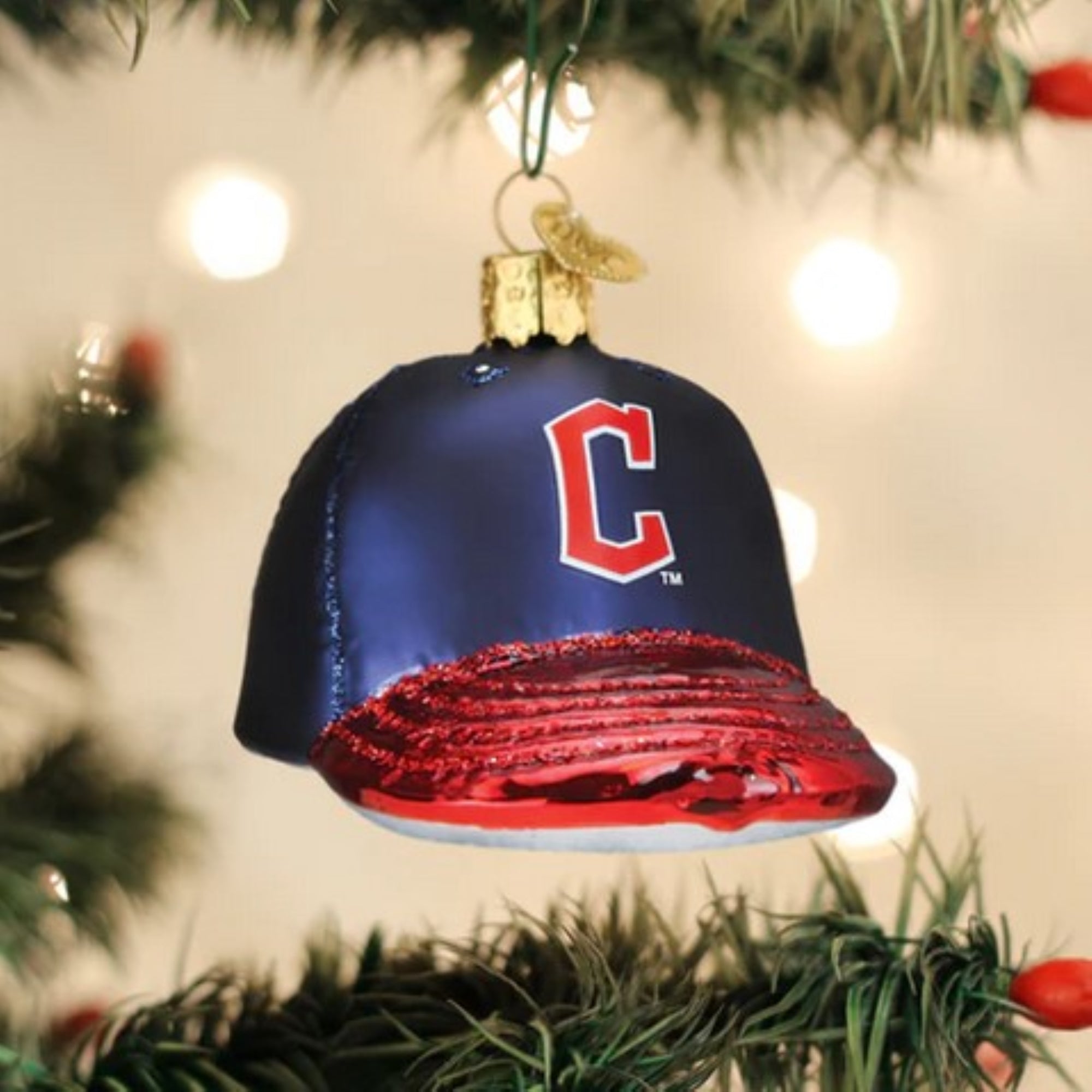 Old World Christmas Blown Glass Ornament for Christmas Tree, Cleveland Guardians Baseball Cap (with OWC Gift Box)