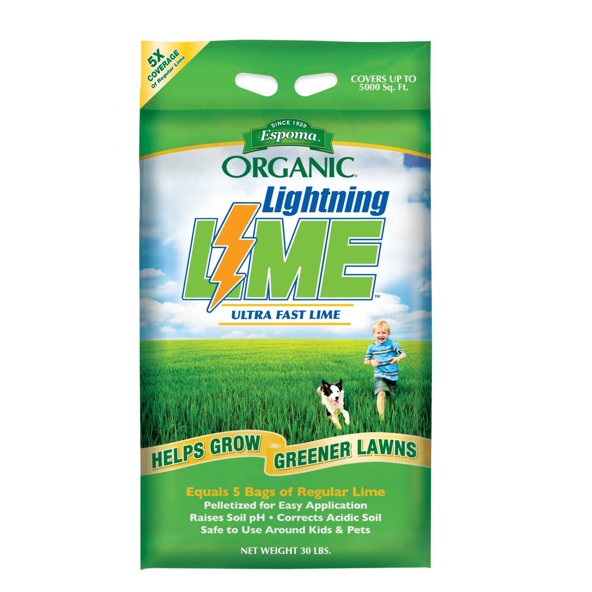 Espoma Organic Lightning Lime Ultra Fast Lime, Helps Grow Greener Lawns, 30lb