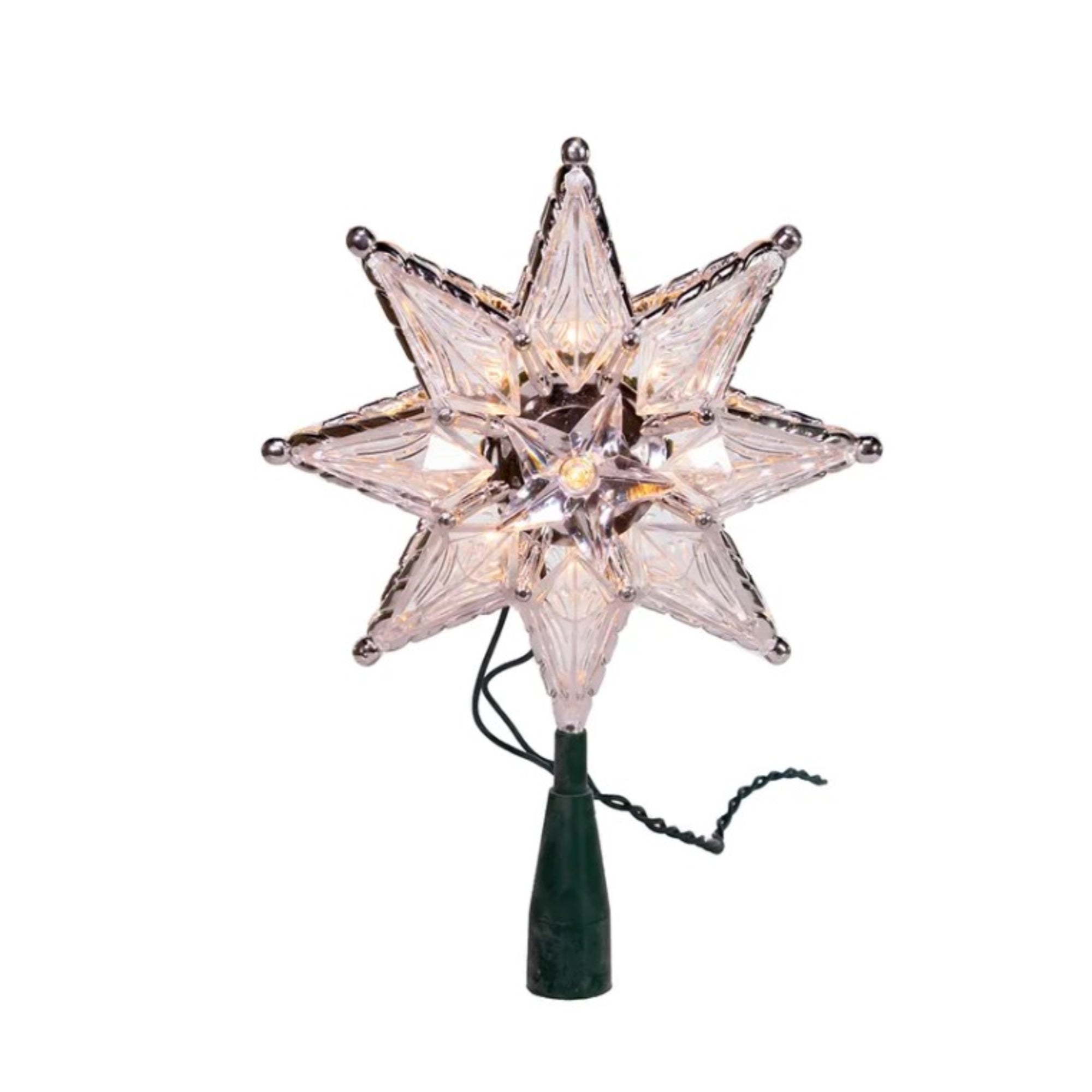 Kurt Adler 10-Light 8-Point Star Christmas Treetop, Clear, 8in