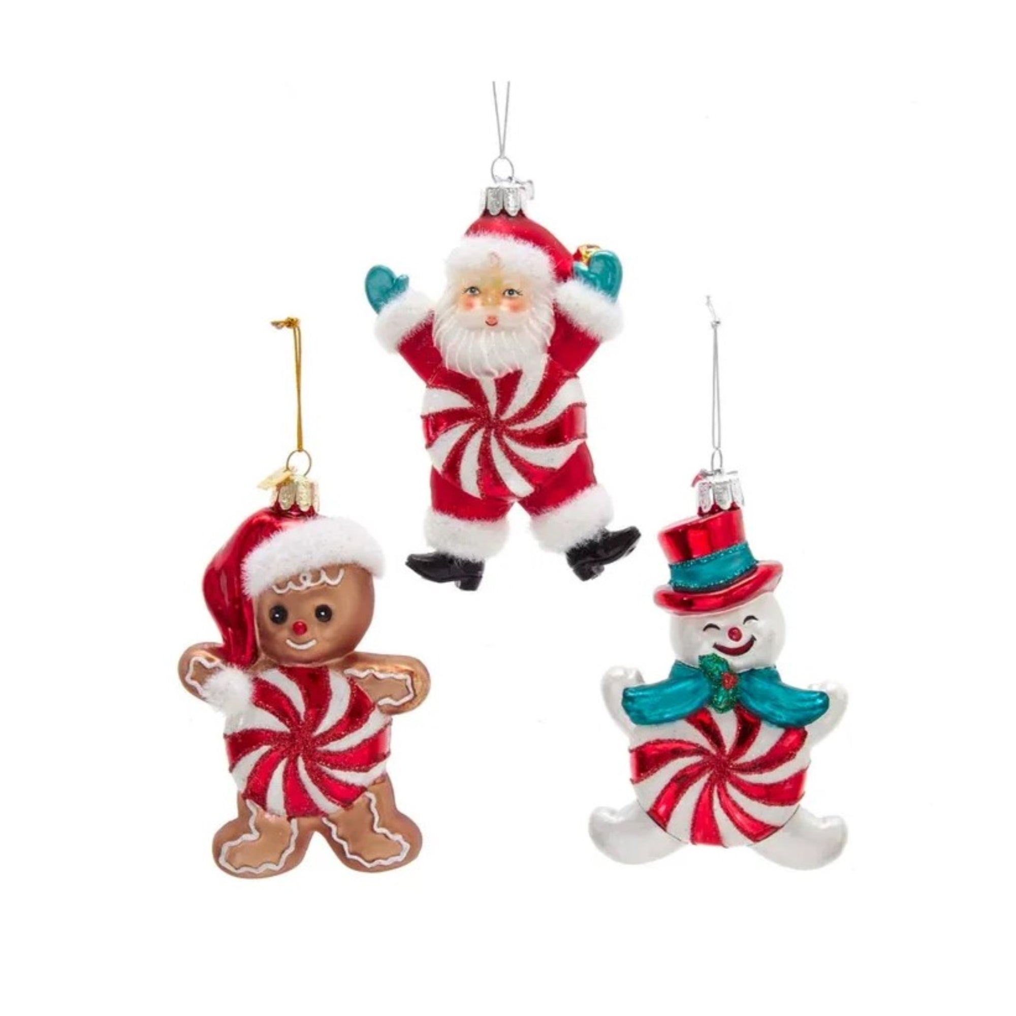 Kurt Adler Noble Gems Santa, Snowman and Gingerbread Glass Christmas Ornaments, Assorted (Pack of 3)