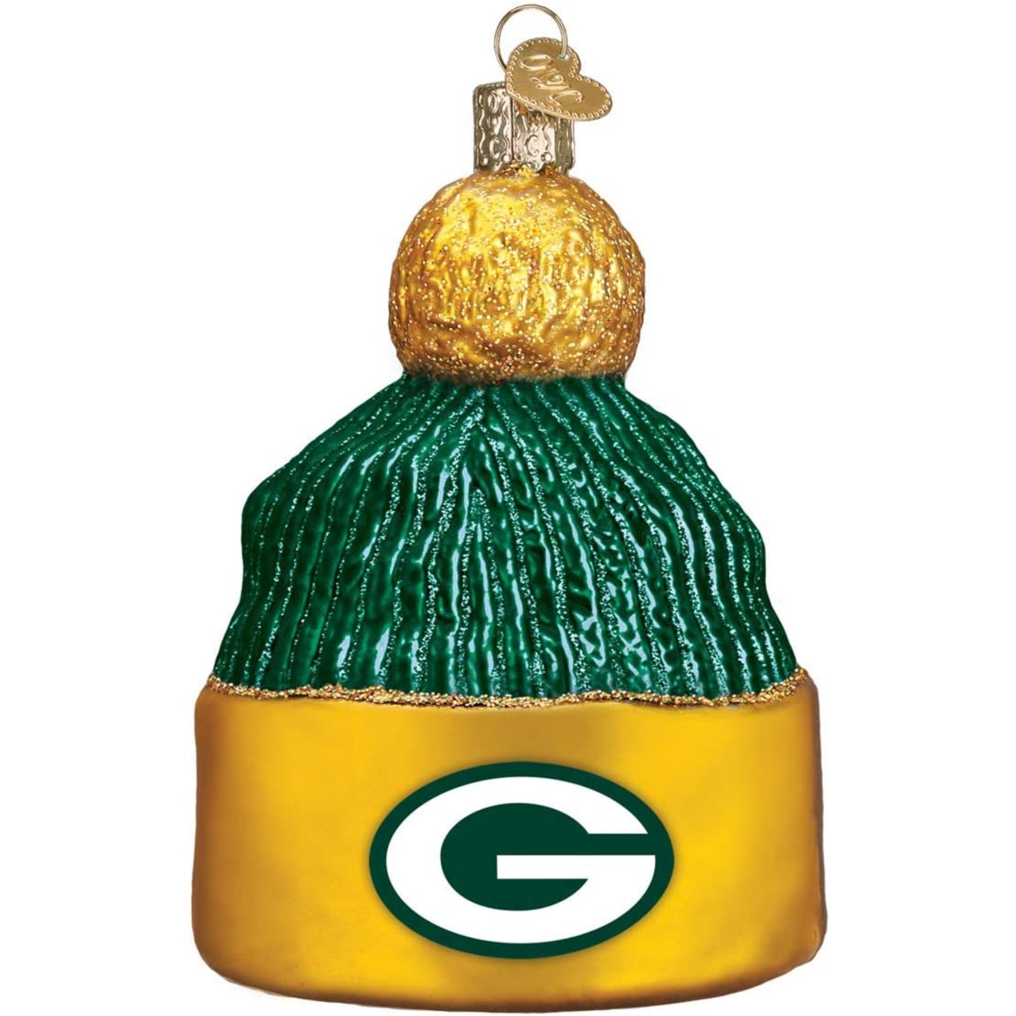 Old World Christmas Blown Glass Ornament for Christmas Tree, Green Bay Packers Beanie