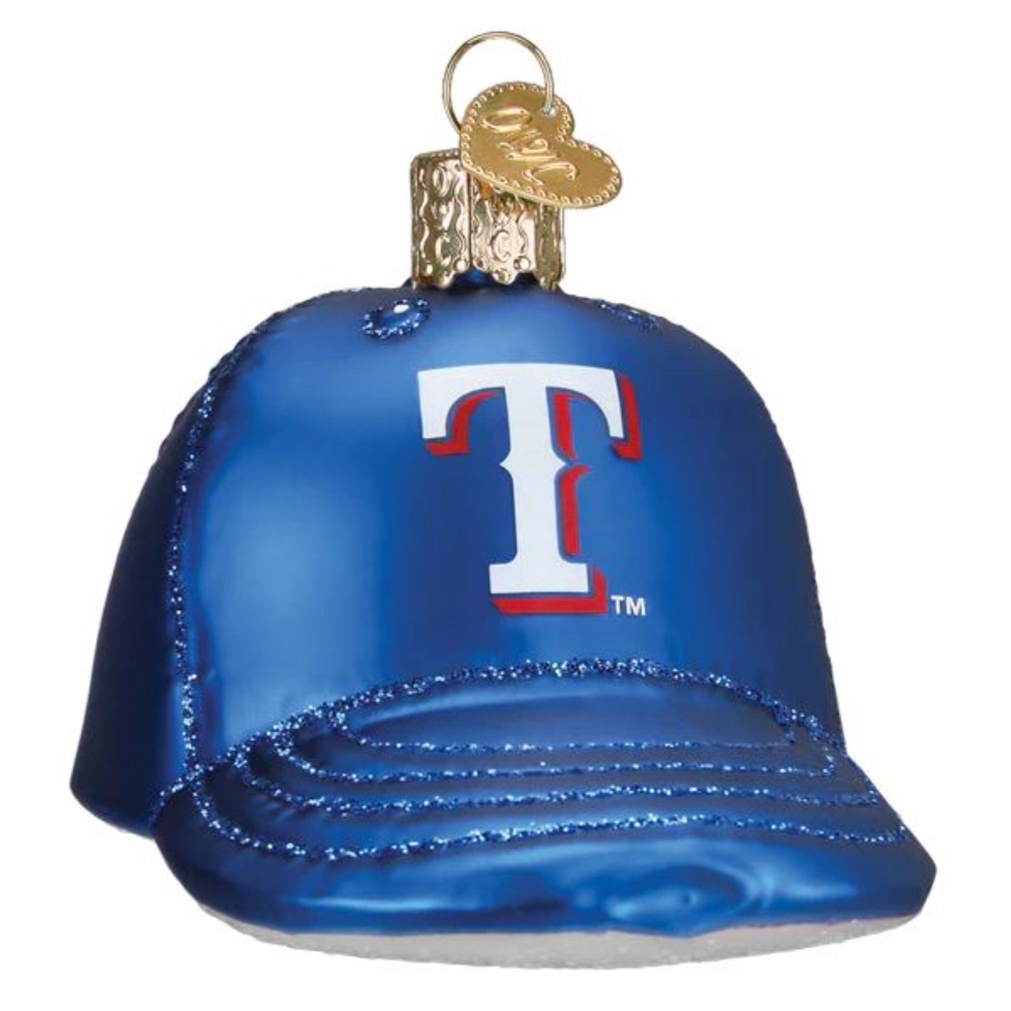 Old World Christmas Blown Glass Ornament for Christmas Tree, Texas Rangers Baseball Cap