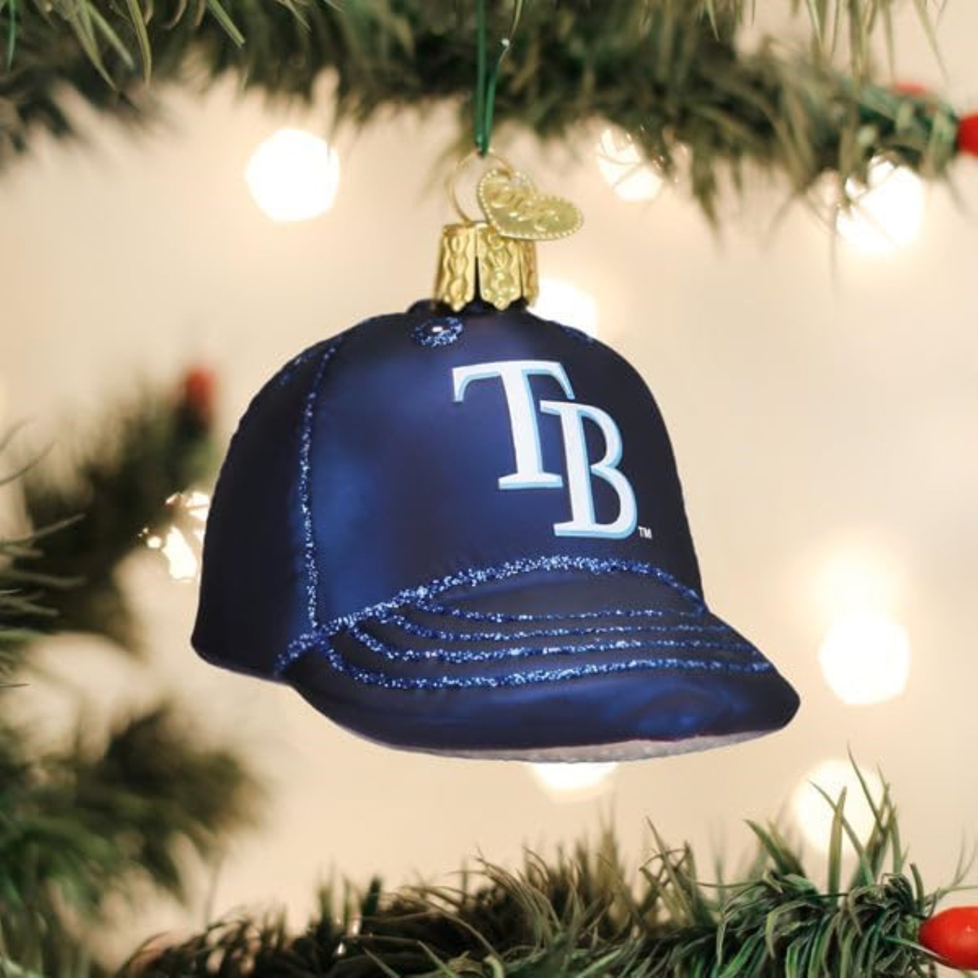 Old World Christmas Blown Glass Ornament for Christmas Tree, Tampa Bay Rays Baseball Cap