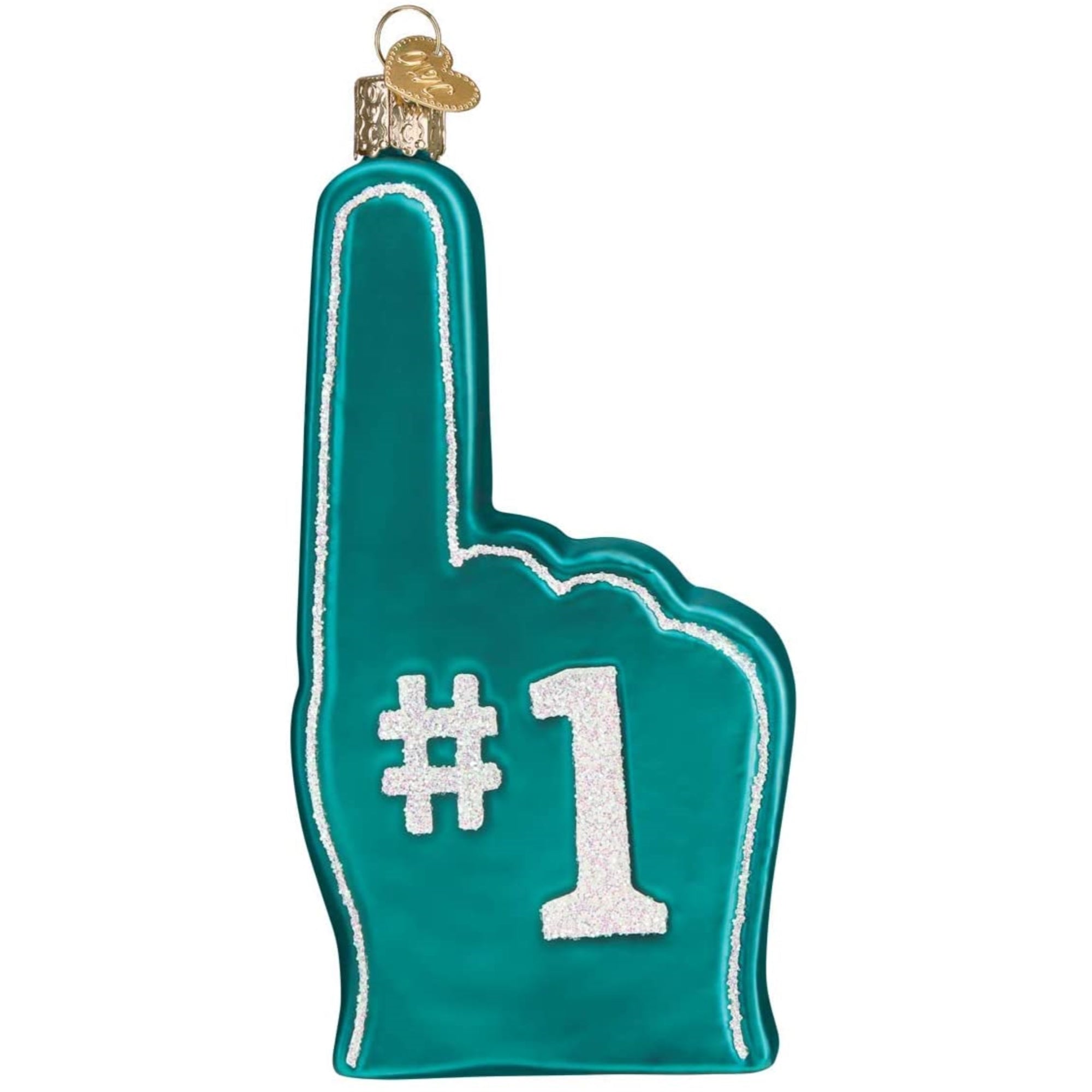 Old World Christmas Blown Glass Ornament for Christmas Tree, Miami Dolphins Foam Finger