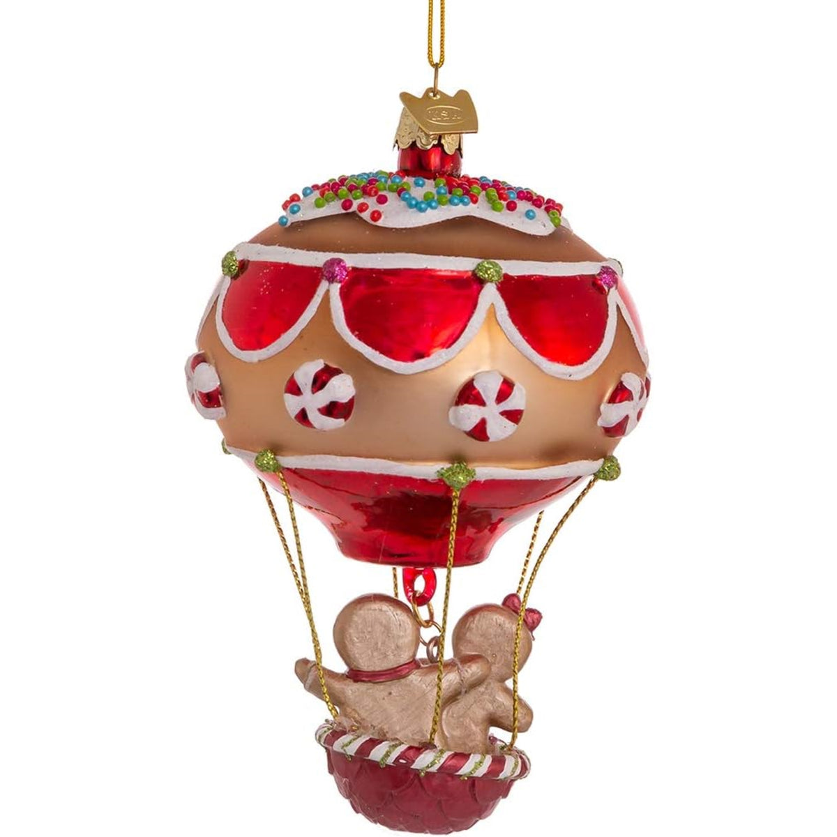 Kurt Adler Nobel Gems Glass Christmas Ornament, Gingerbread Hot Air Balloon