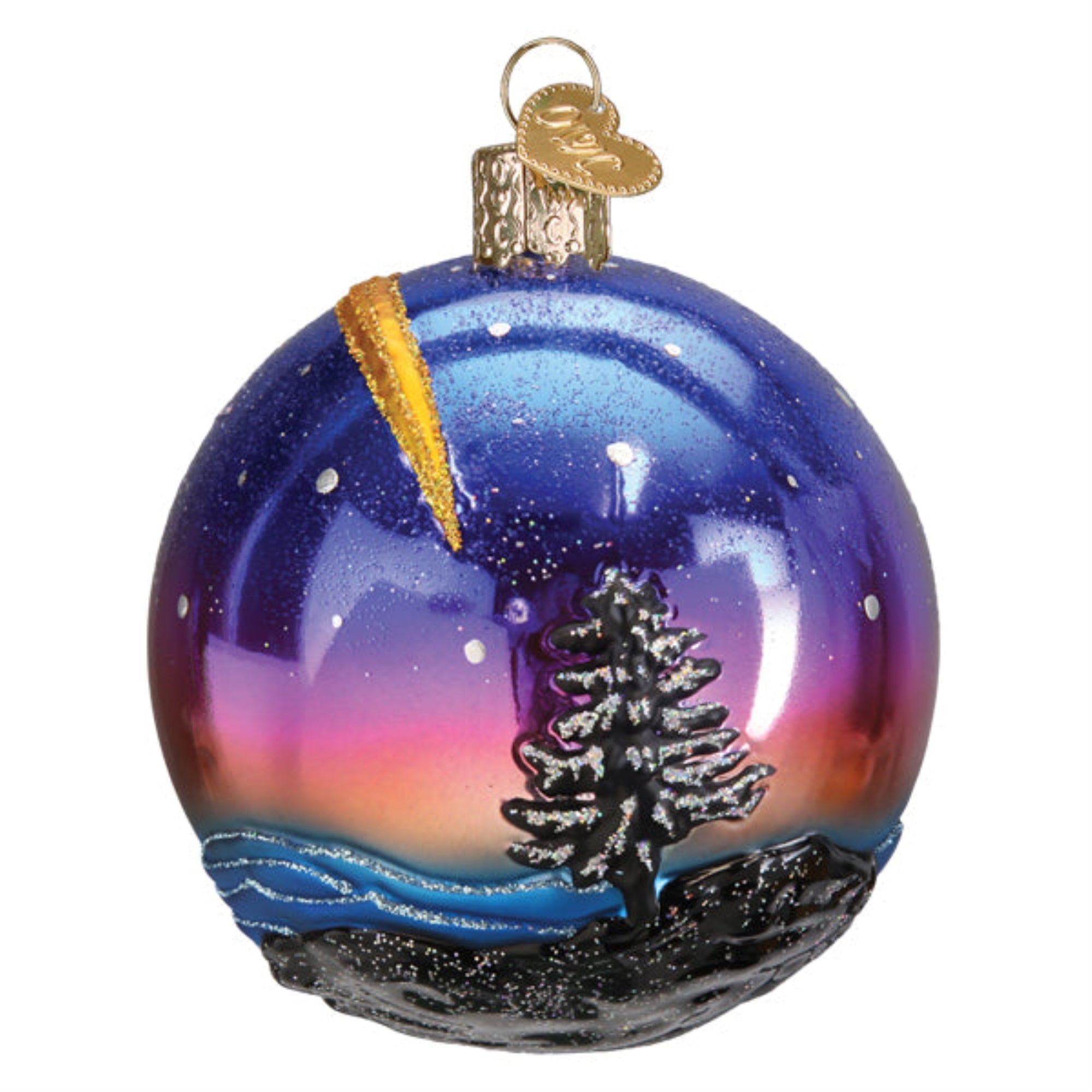 Old World Christmas Hanging Mouth-Blown Glass Ornament for Trees, Stargazed Round Ball, 3.5"
