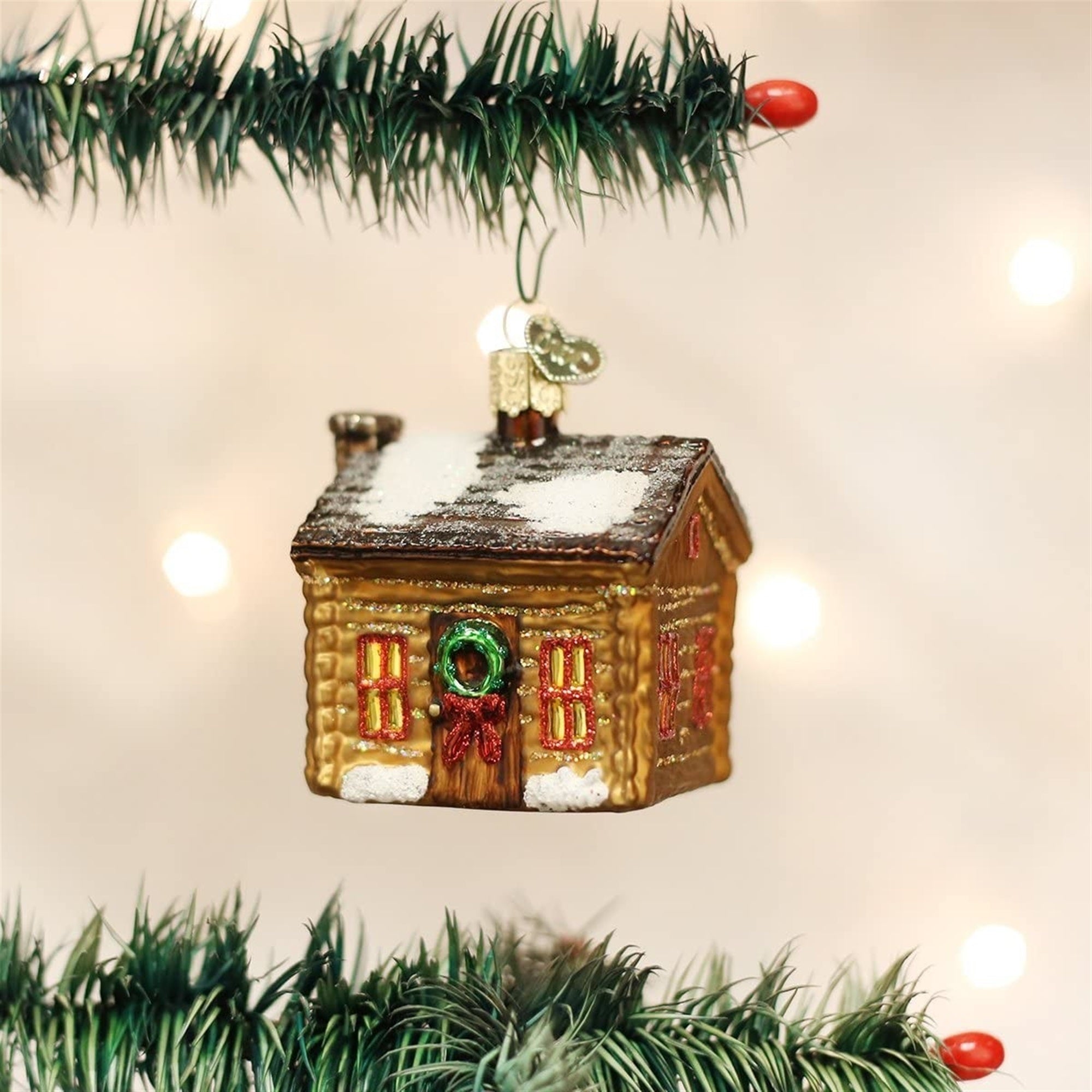 Old World Christmas Blown Glass Ornament for Christmas Tree, Log Cabin