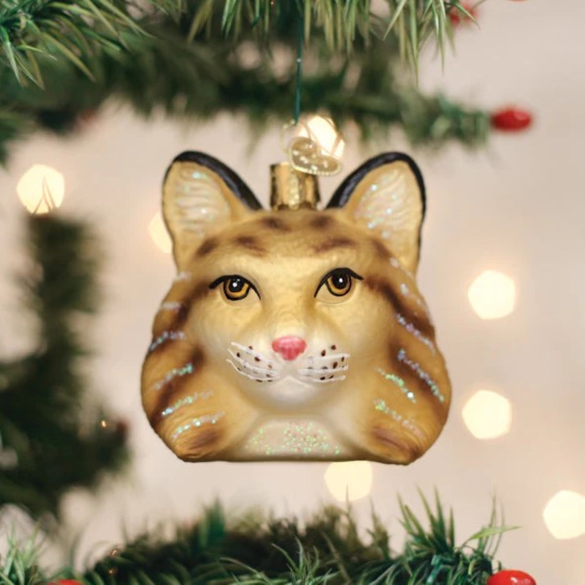 Old World Christmas Blown Glass Ornament for Christmas Tree, Bobcat Head (with OWC Gift Box)